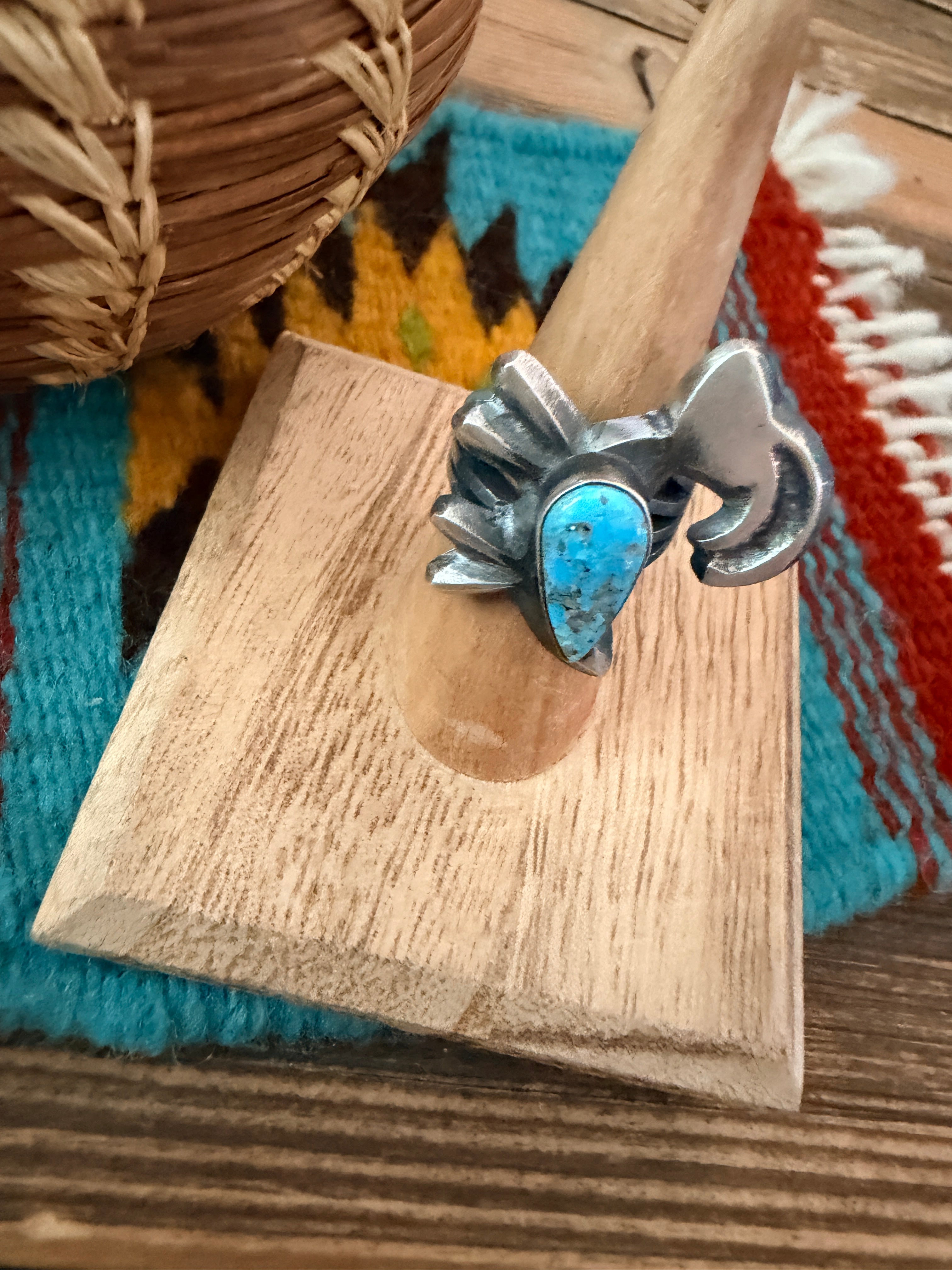 Handcrafted Turquoise and Sterling Silver Goat Ring size 6.25 by Chimney Butte