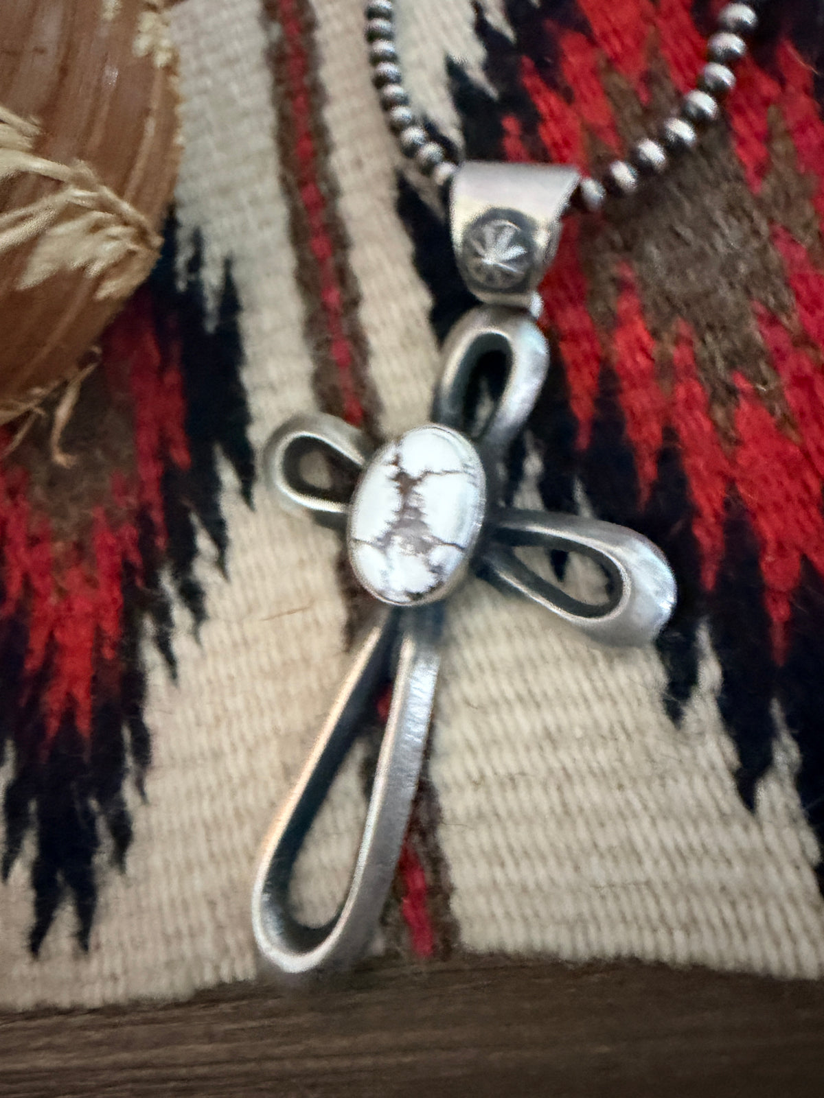 Handcrafted White Buffalo & Sterling Silver Cross Pendant by Chimney Butte