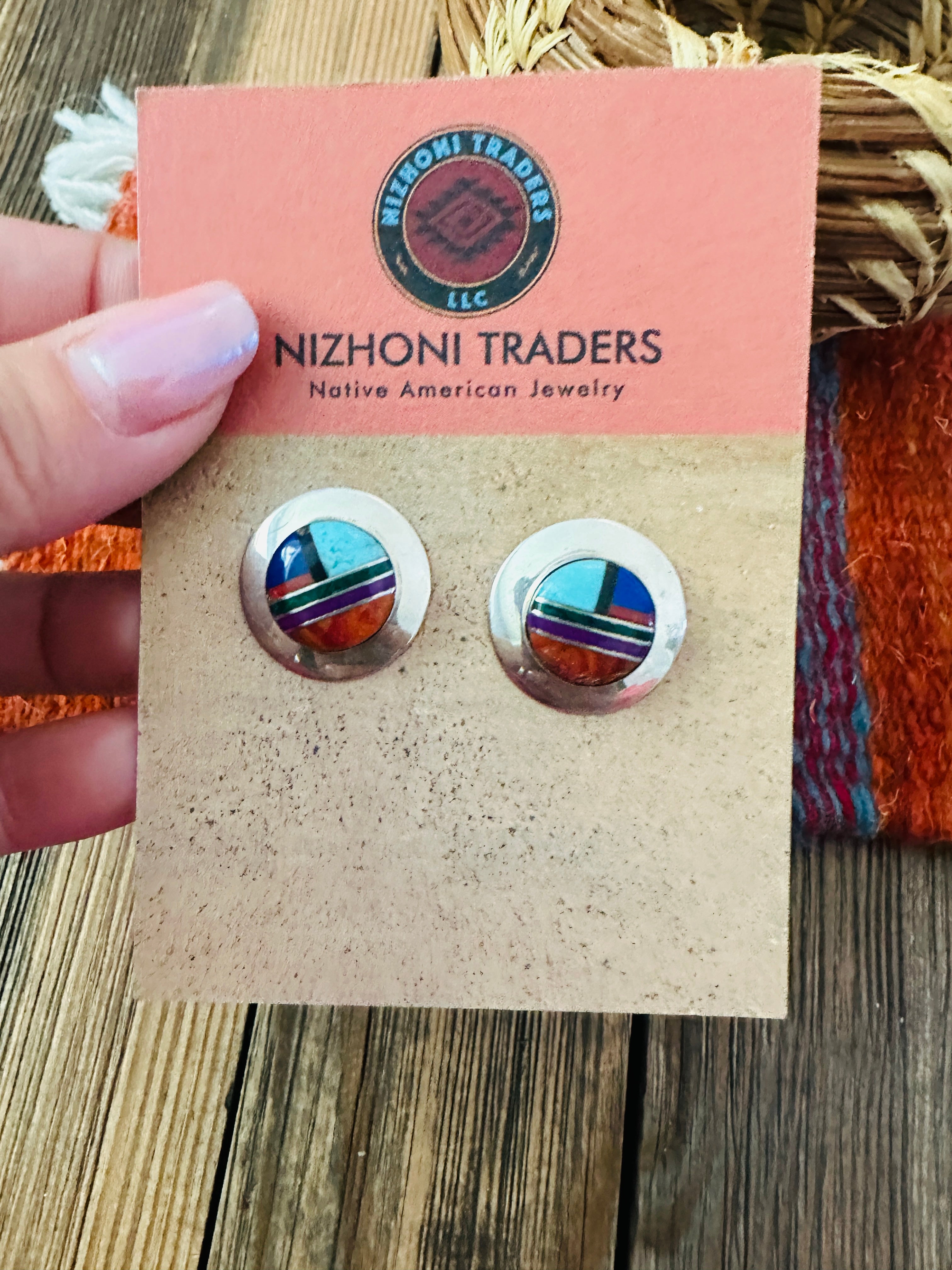 Handcrafted Multi Stone & Sterling Silver Inlay Stud Earrings