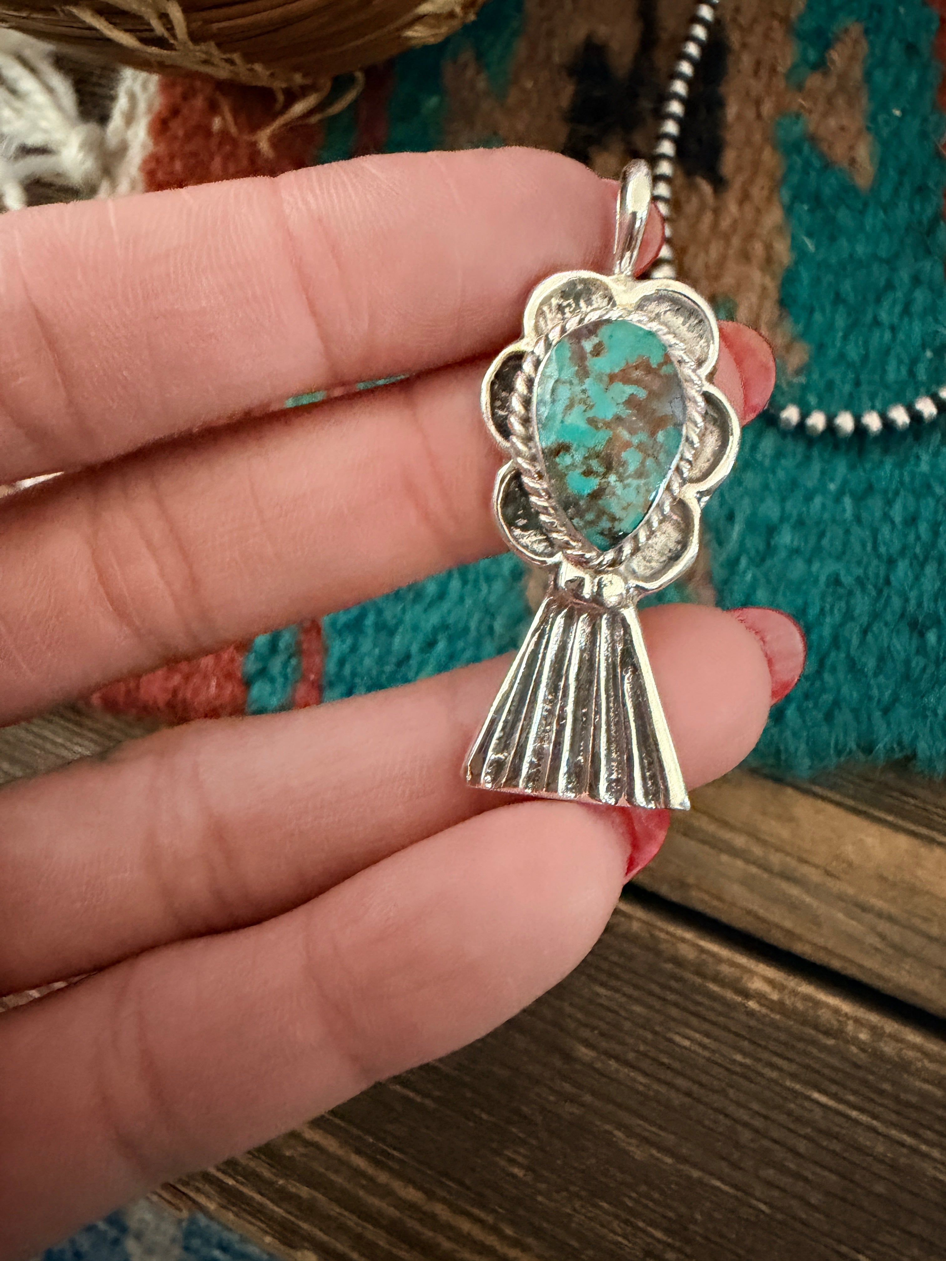 Handcrafted Sterling Silver & Turquoise Blossom Pendant by Joseph Martinez