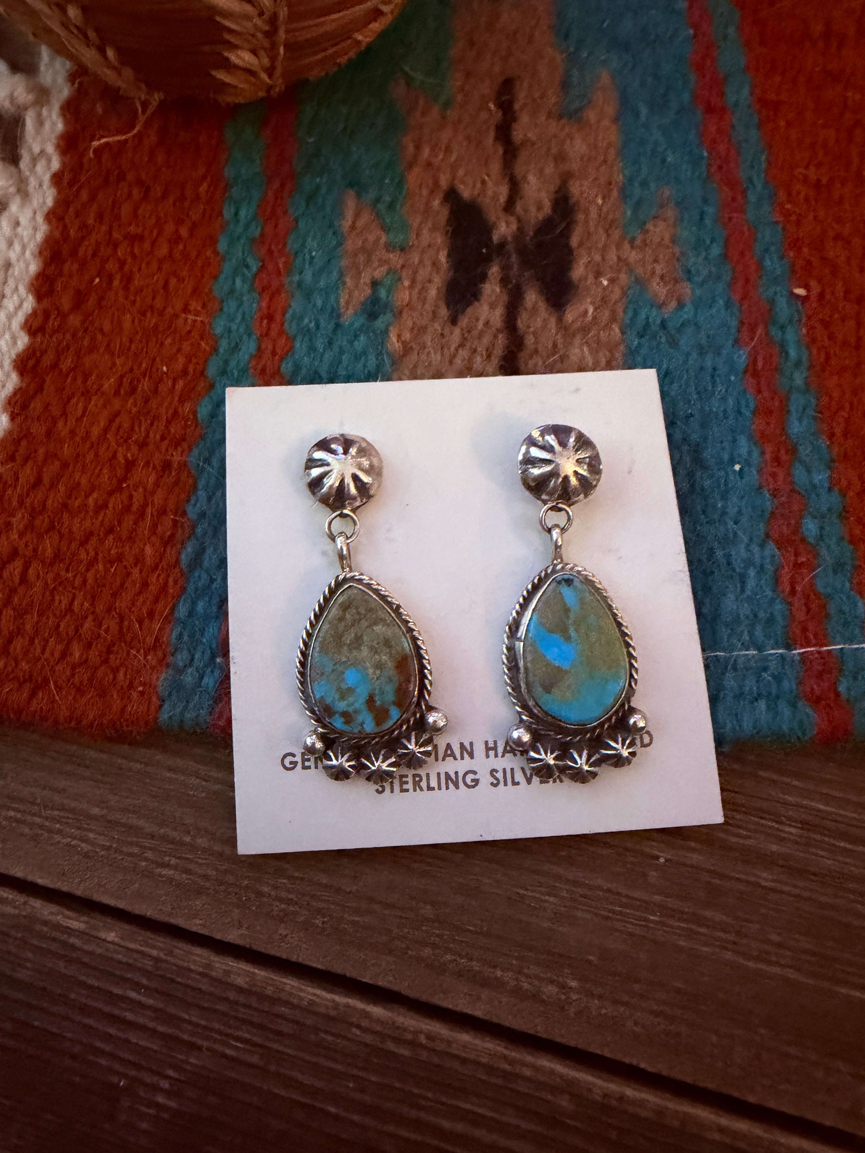 Handcrafted Royston Turquoise & Sterling Silver Dangle Earrings by Jacqueline Silver