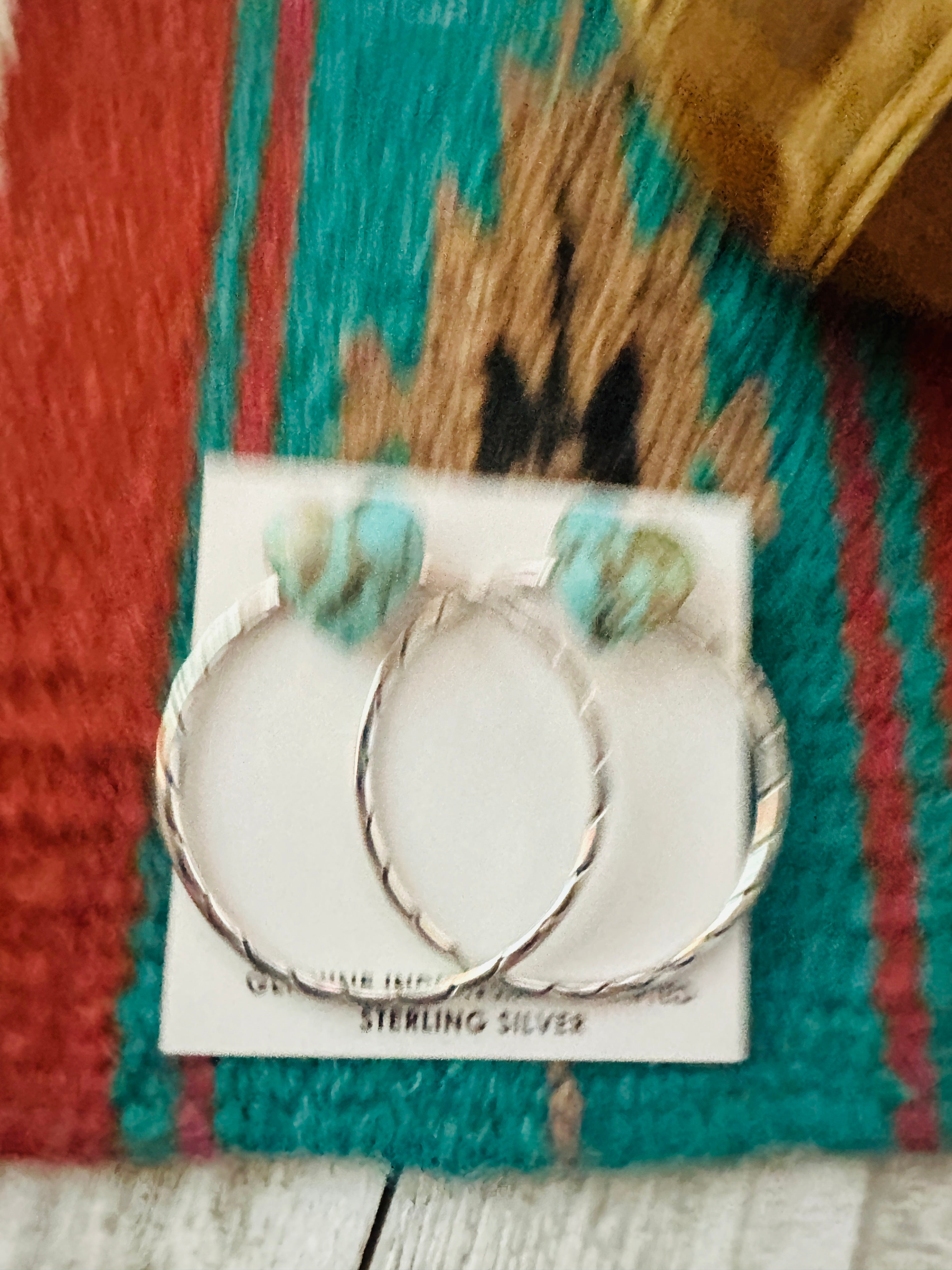 Navajo Turquoise & Sterling Silver Heart Hoop Earrings