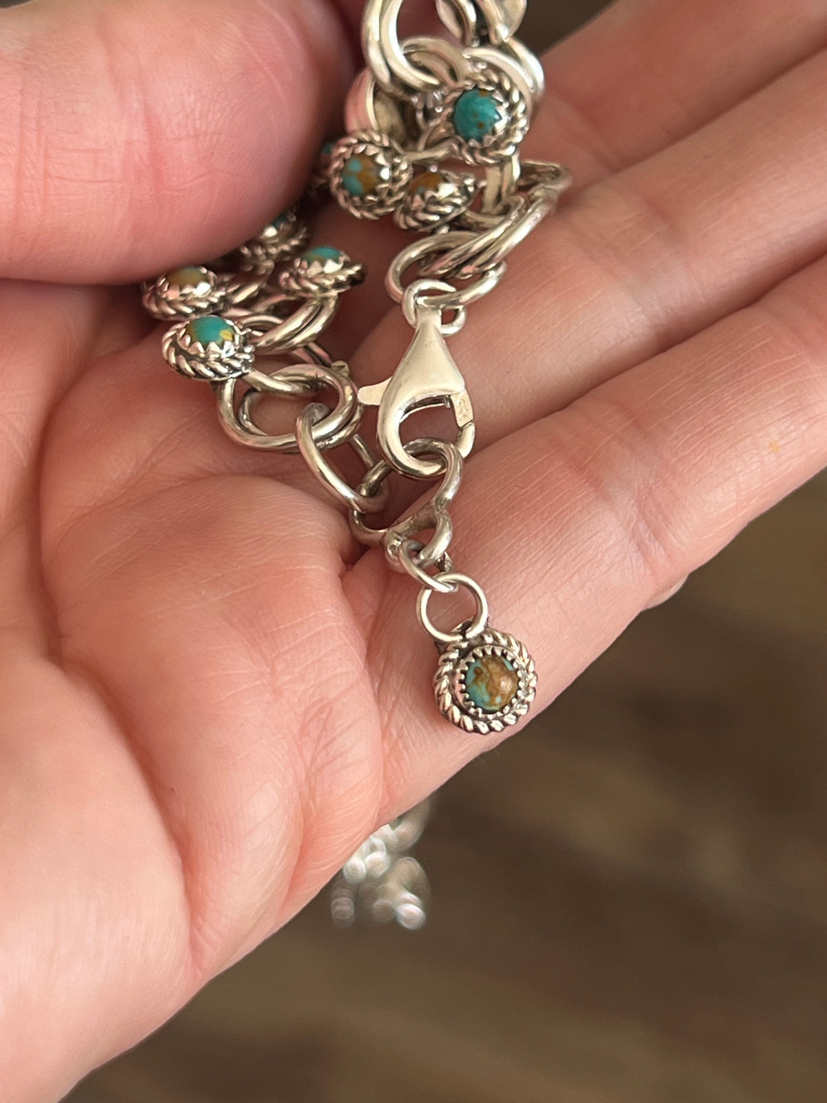 Handcrafted Sterling and Snake Eye Turquoise Link Necklace, Bracelet & Earrings by Dillon Cheama