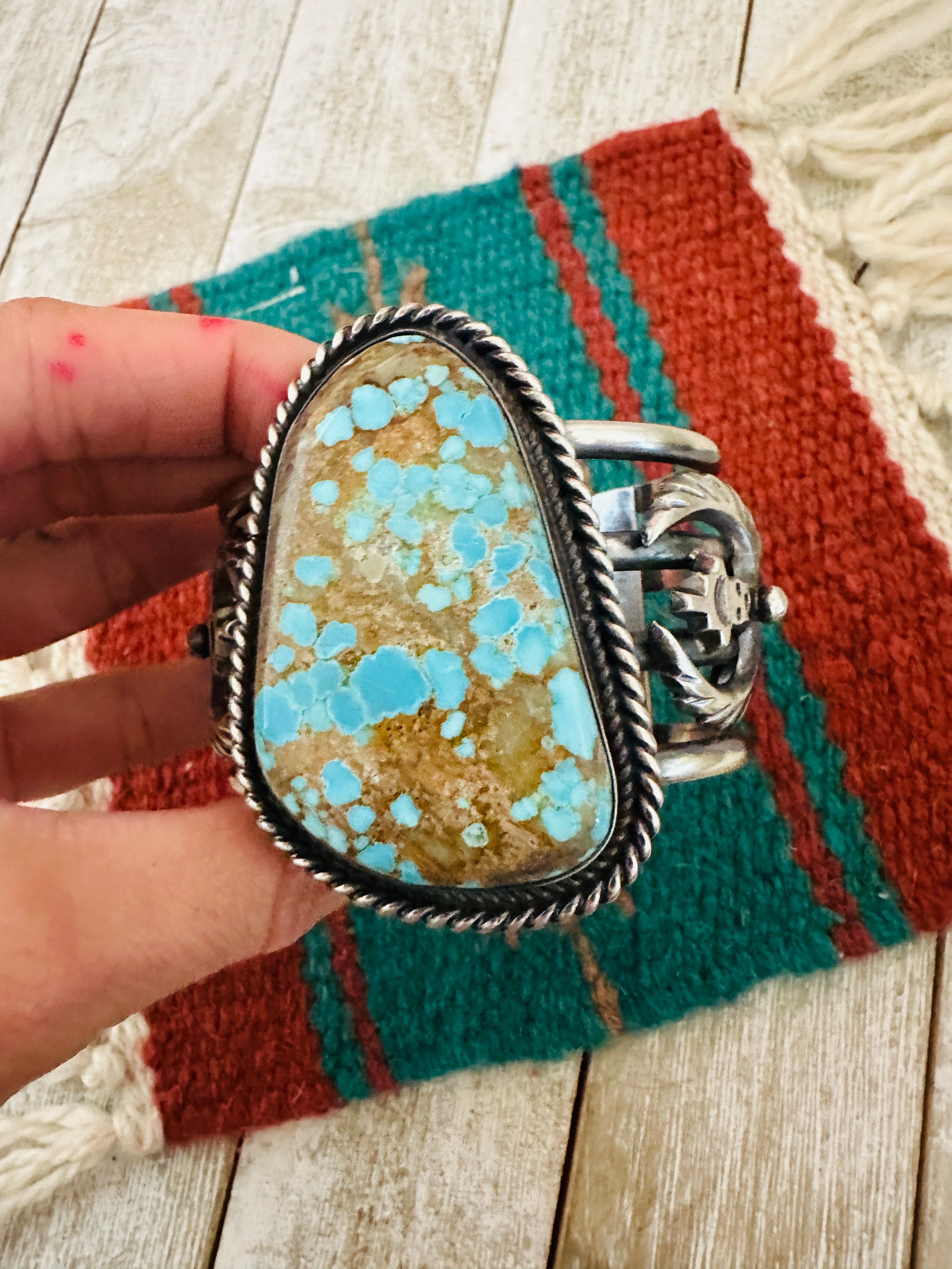 Handcrafted Sterling Silver & Number 8 Turquoise Cuff Bracelet by Chimney Butte