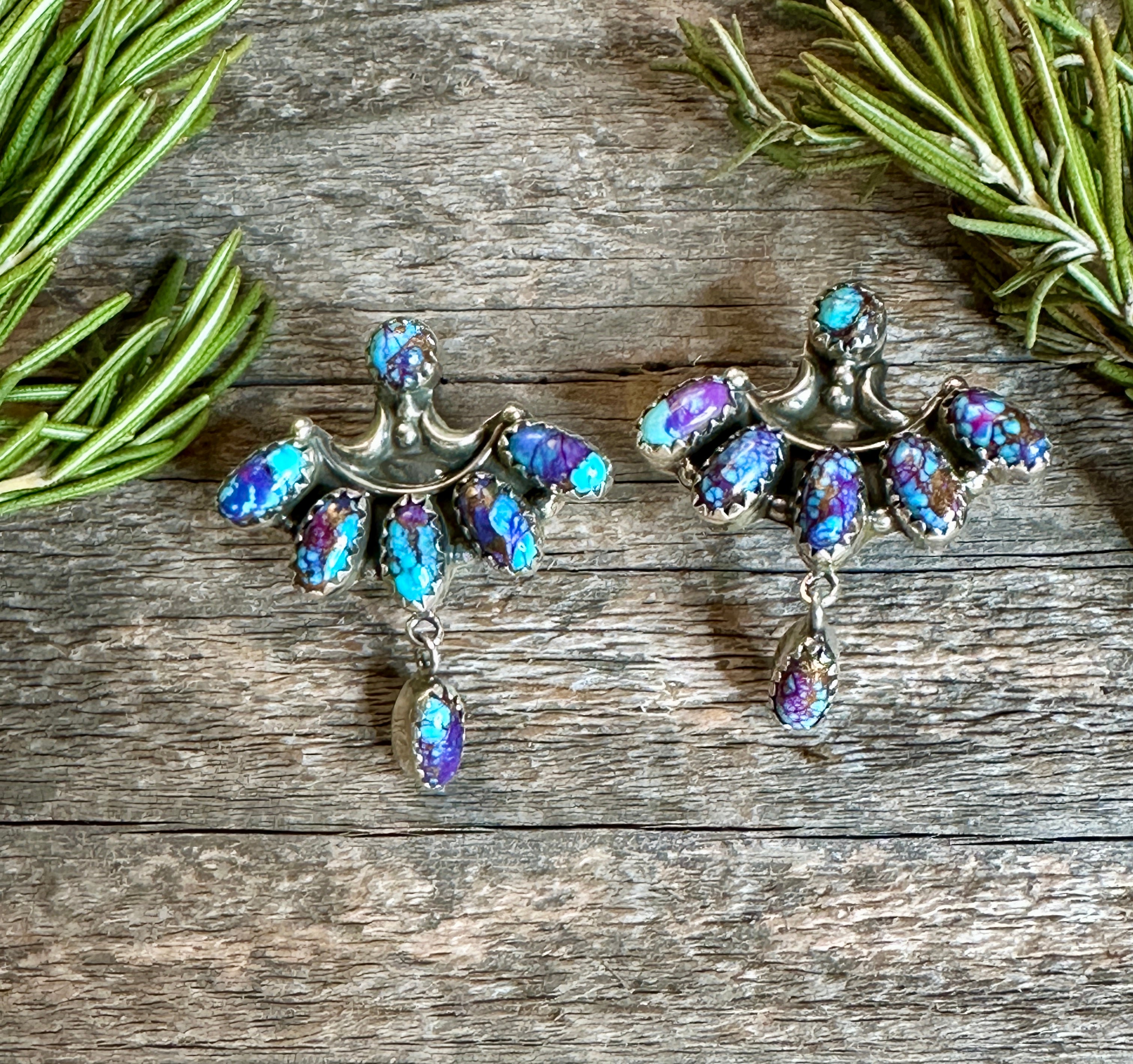 **Handmade Purple Mojave Sterling Silver Dangle Earrings