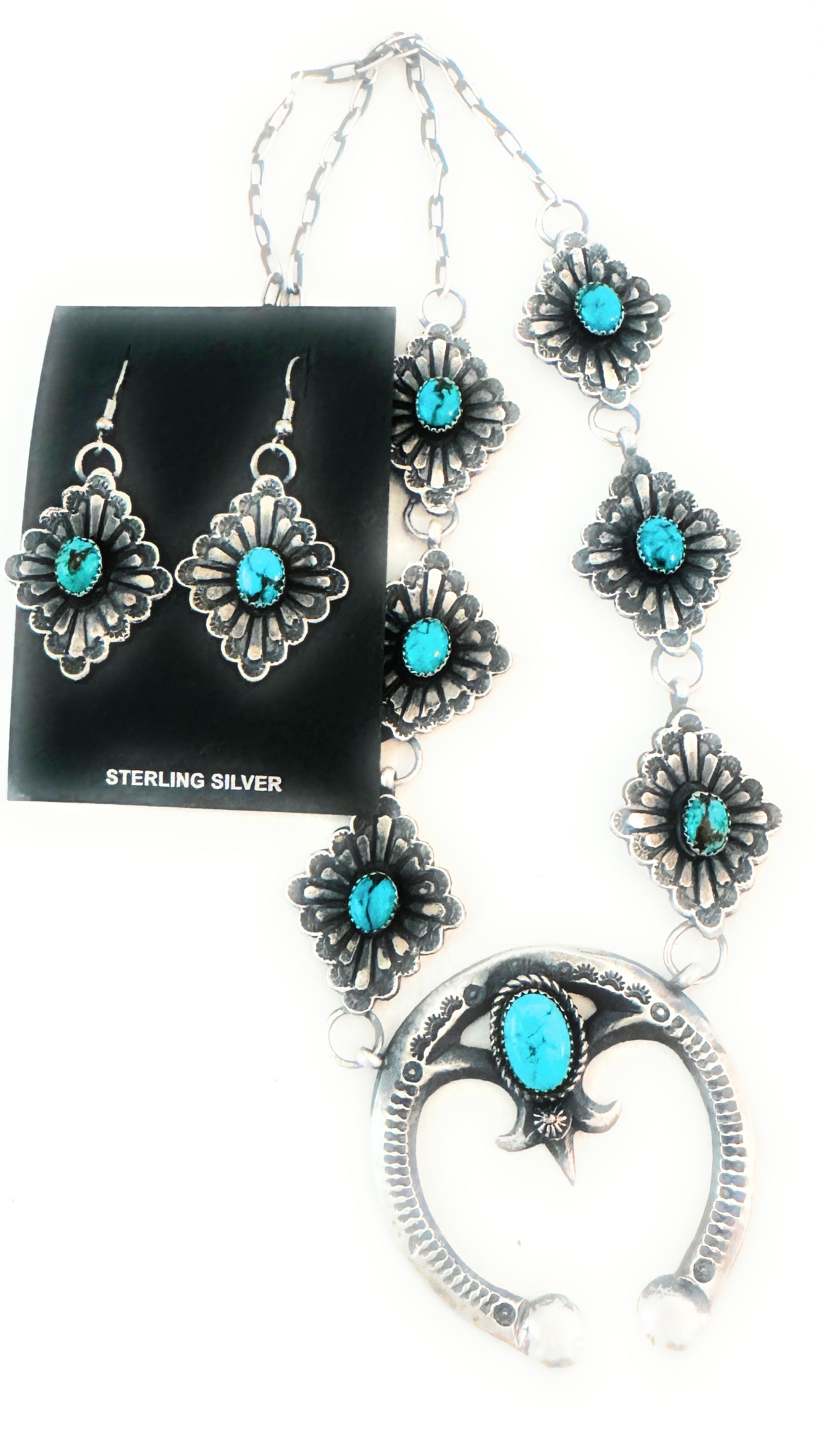 Navajo Sterling Silver & Turquoise Naja Necklace Set