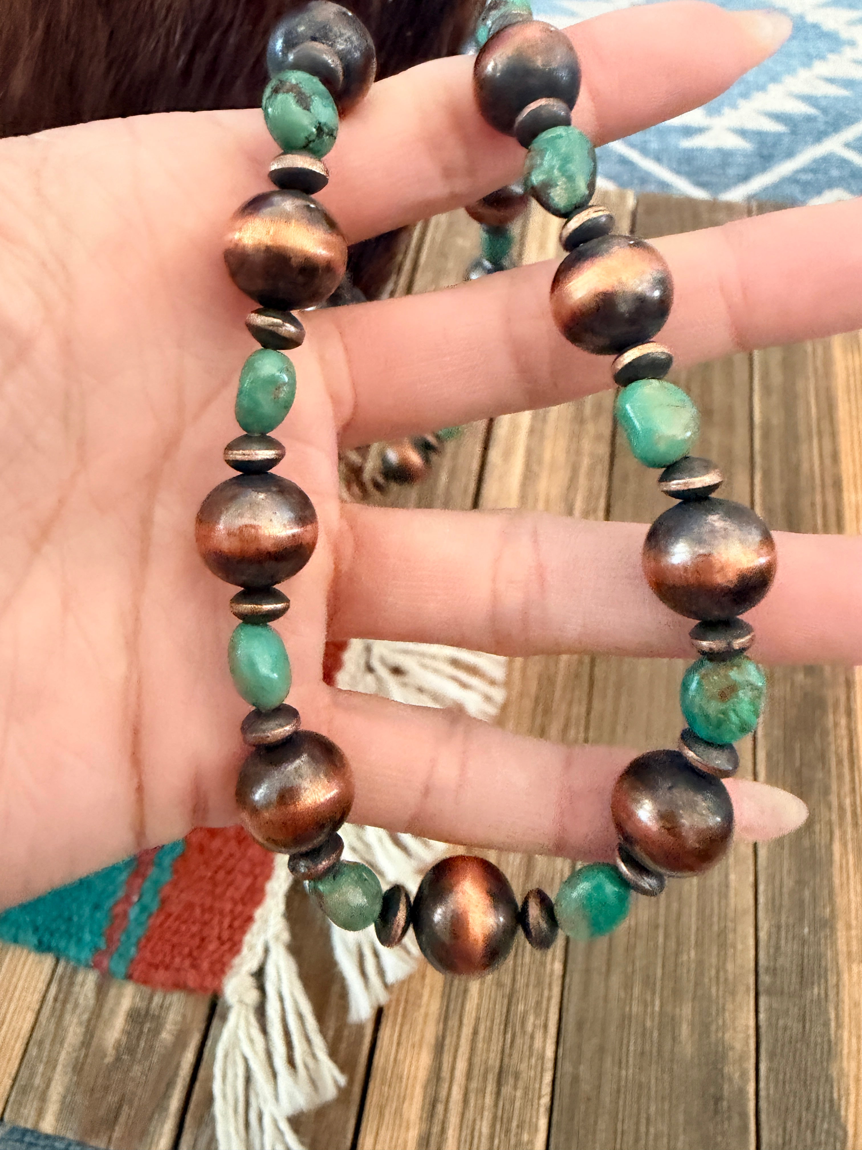 Handcrafted Turquoise & Copper 18” Beaded Necklace