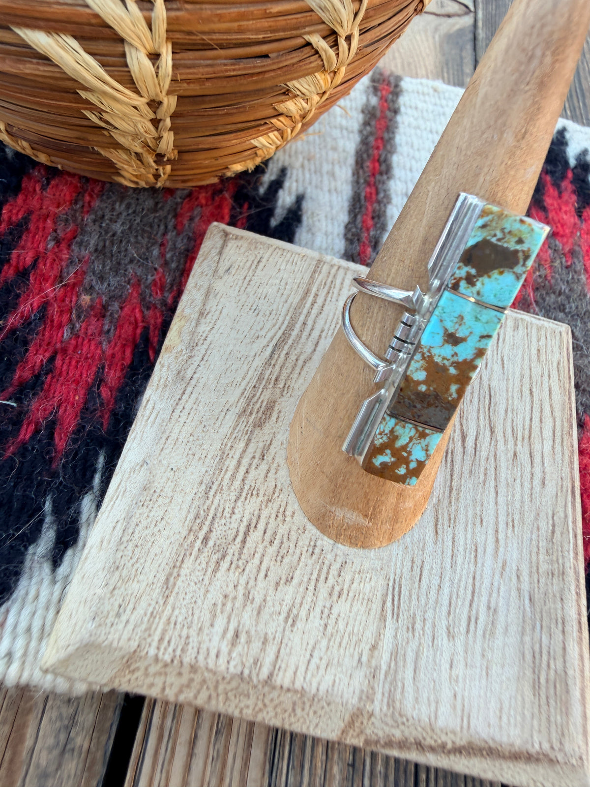 Handcrafted Turquoise & Sterling Silver Inlay Ring Size 6.75