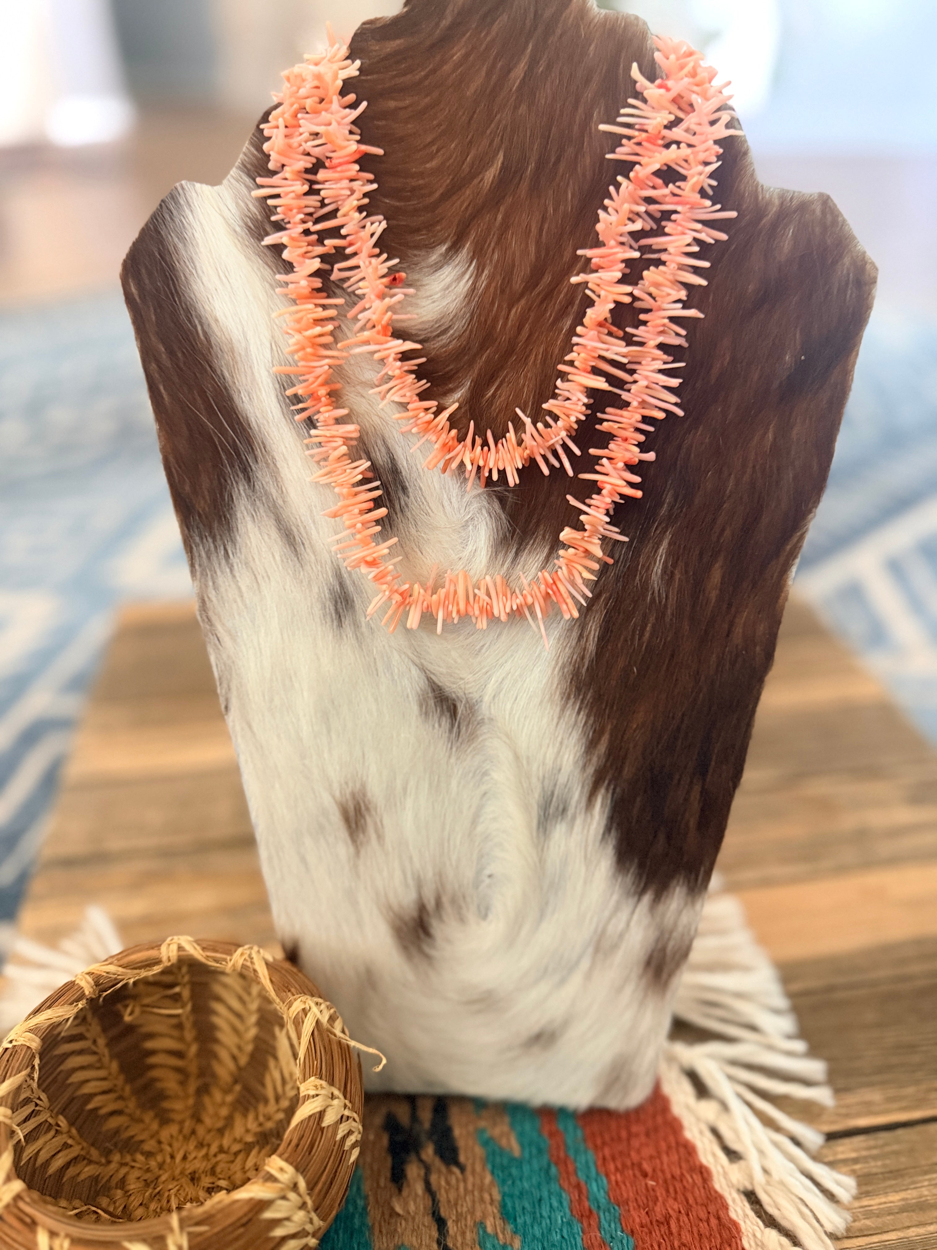 Old Pawn Handmade Dyed Coral Double-Strand Beaded Necklace