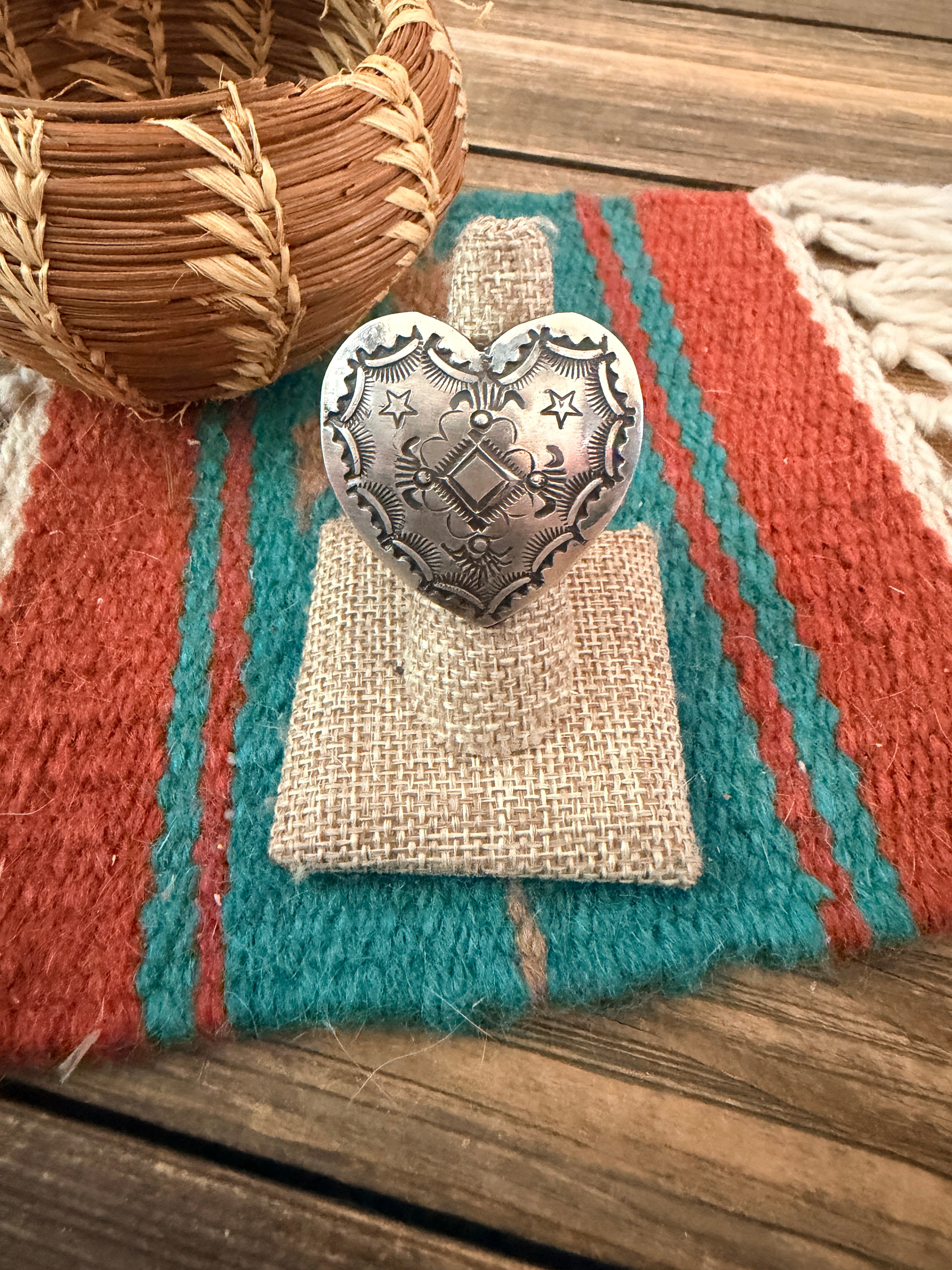 Handcrafted Sterling Silver Adjustable Heart Concho Ring by Vincent Platero