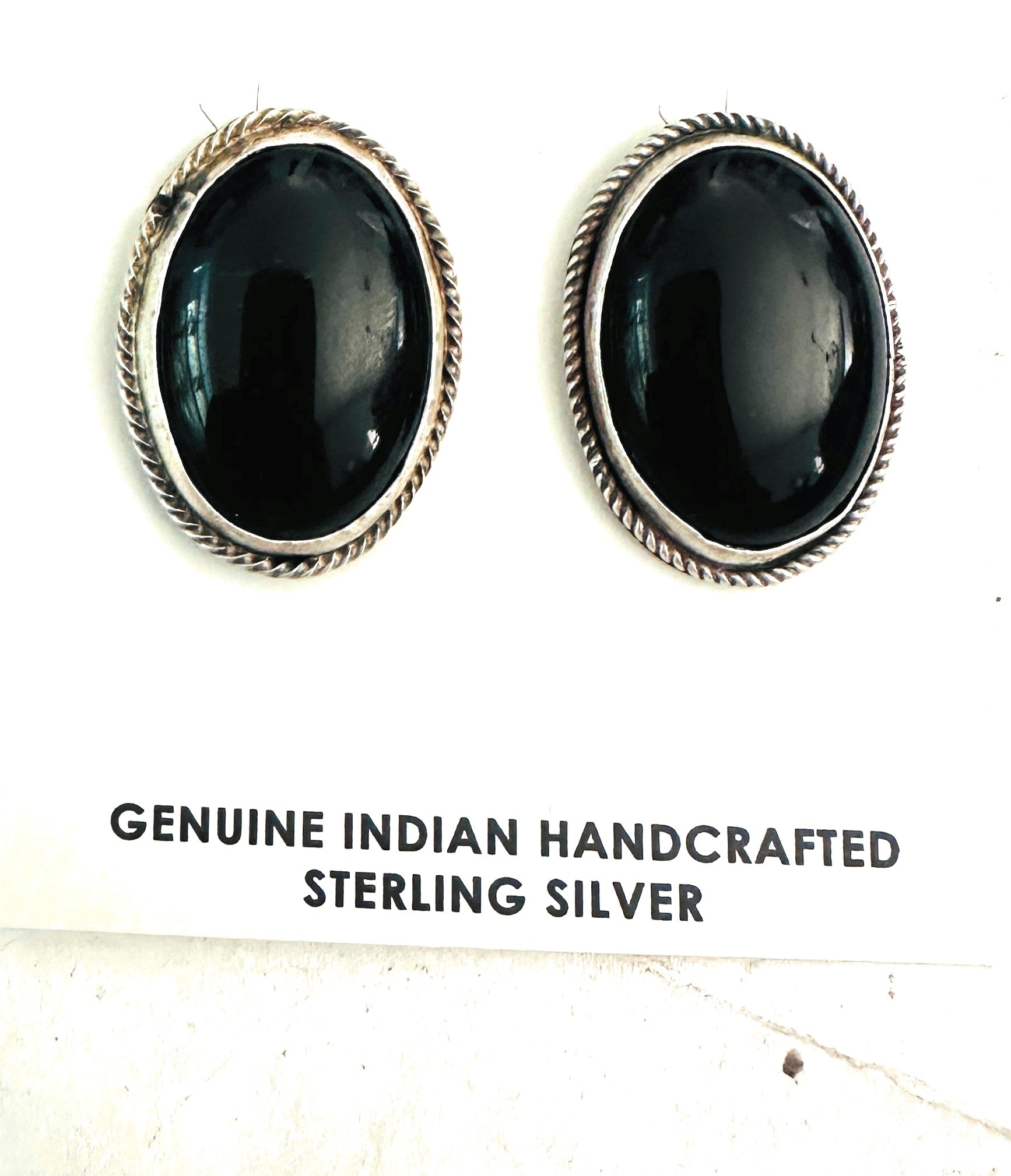 Navajo Onyx & Sterling Silver Post Earrings