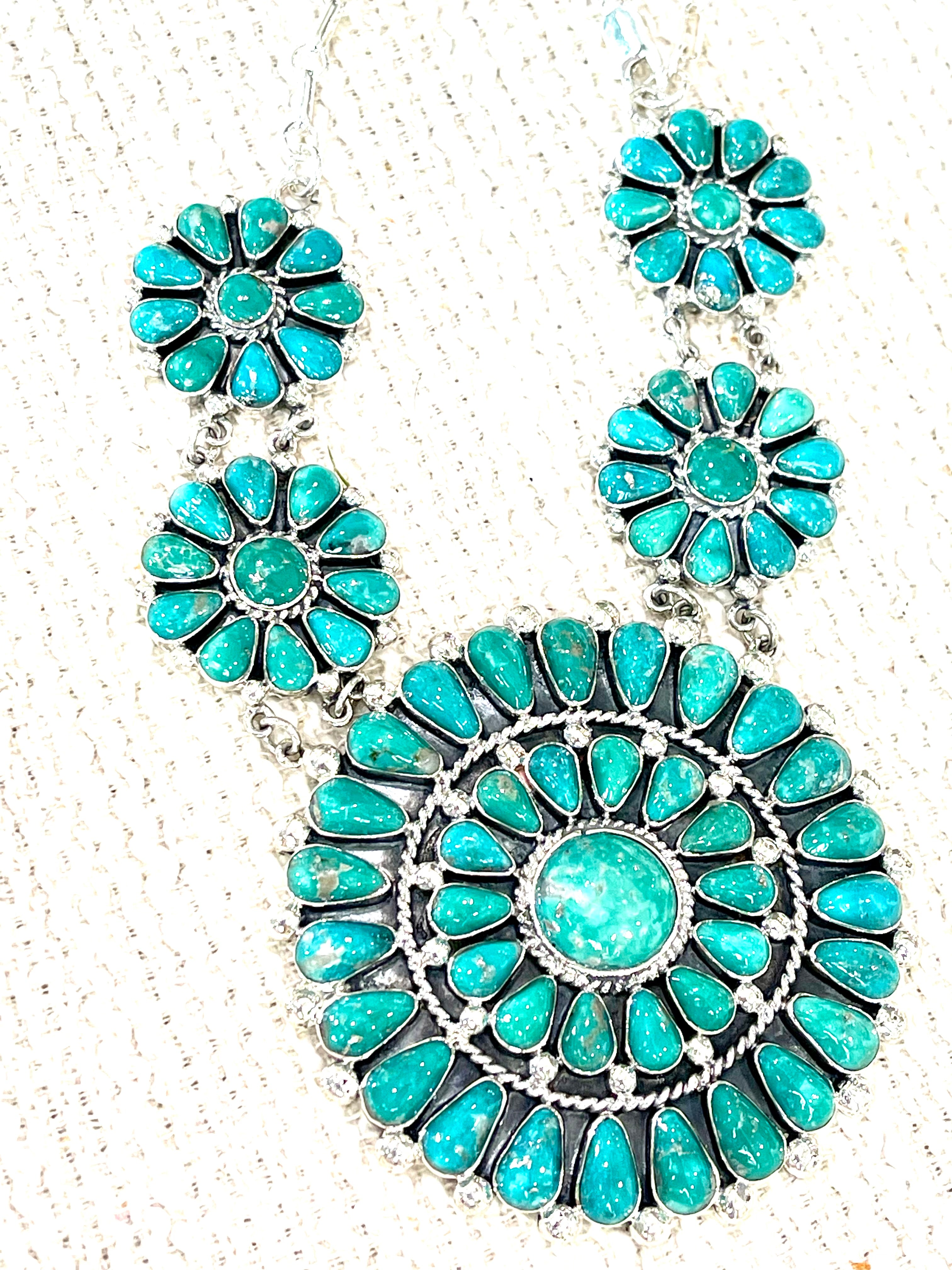Gorgeous Handmade Turquoise & Sterling Silver Cluster Necklace