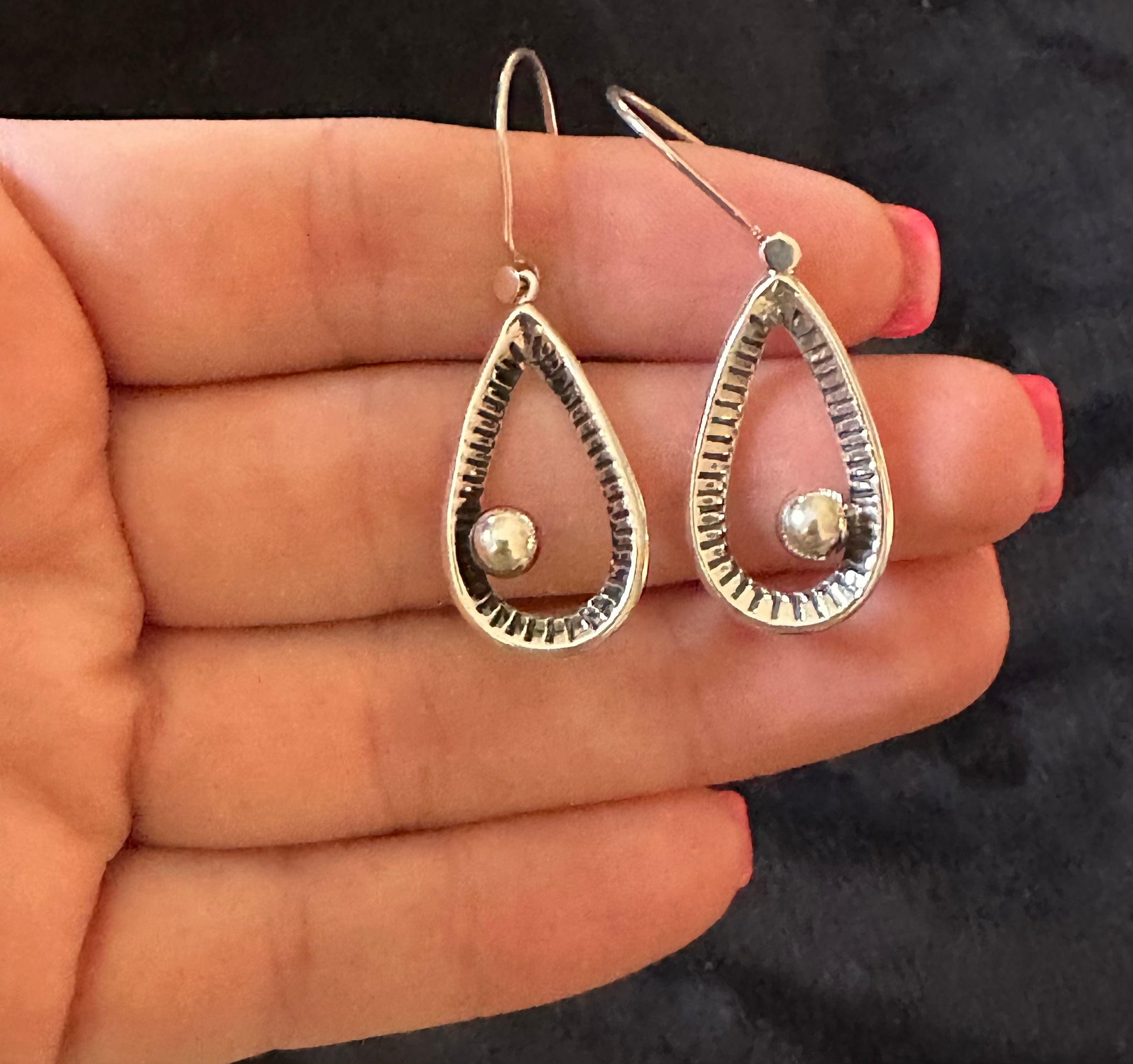 Raked Teardrop Earrings w/ Off Center Bead on Hook