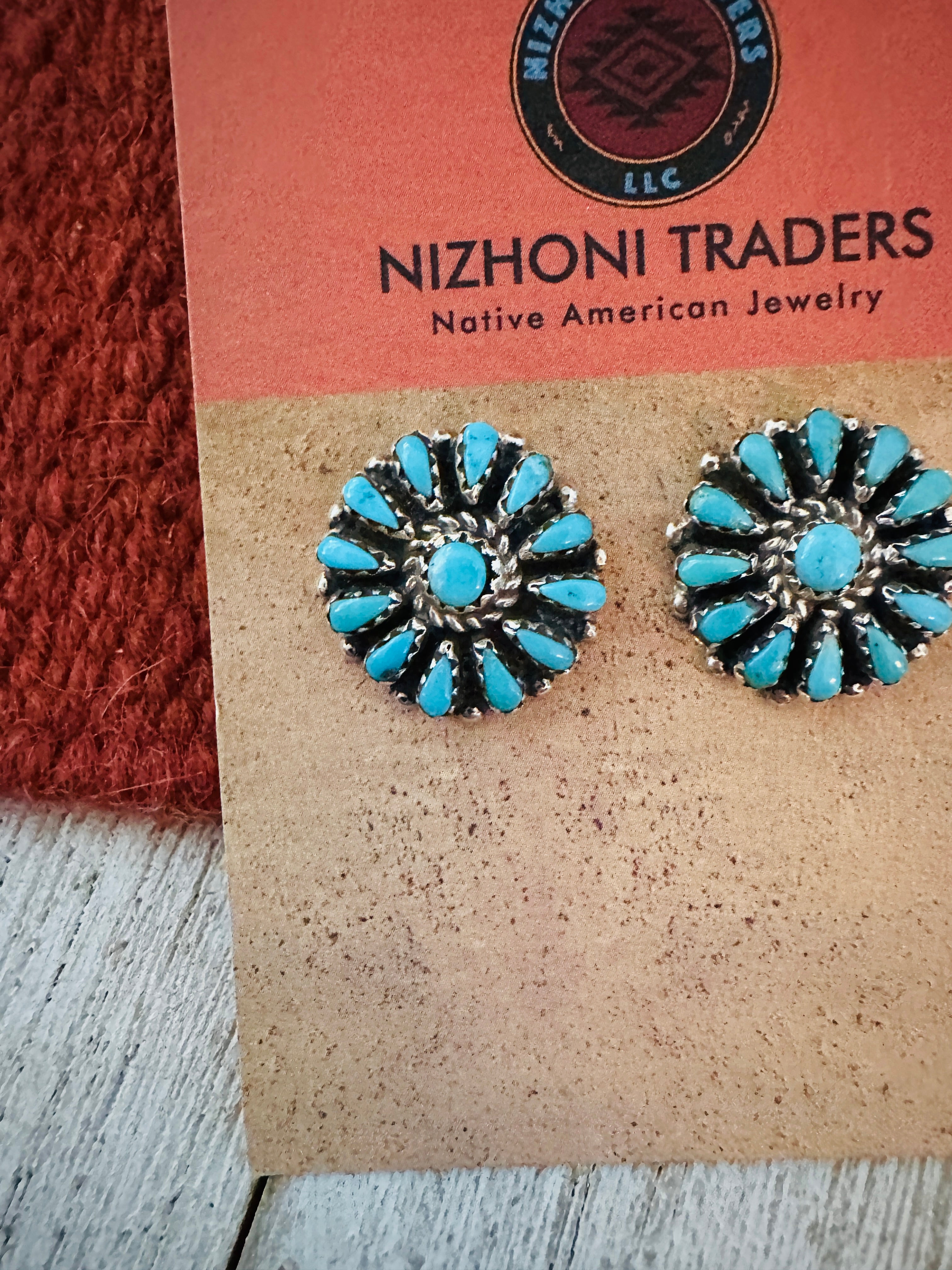 Zuni Sterling Silver & Turquoise Cluster Post Earrings