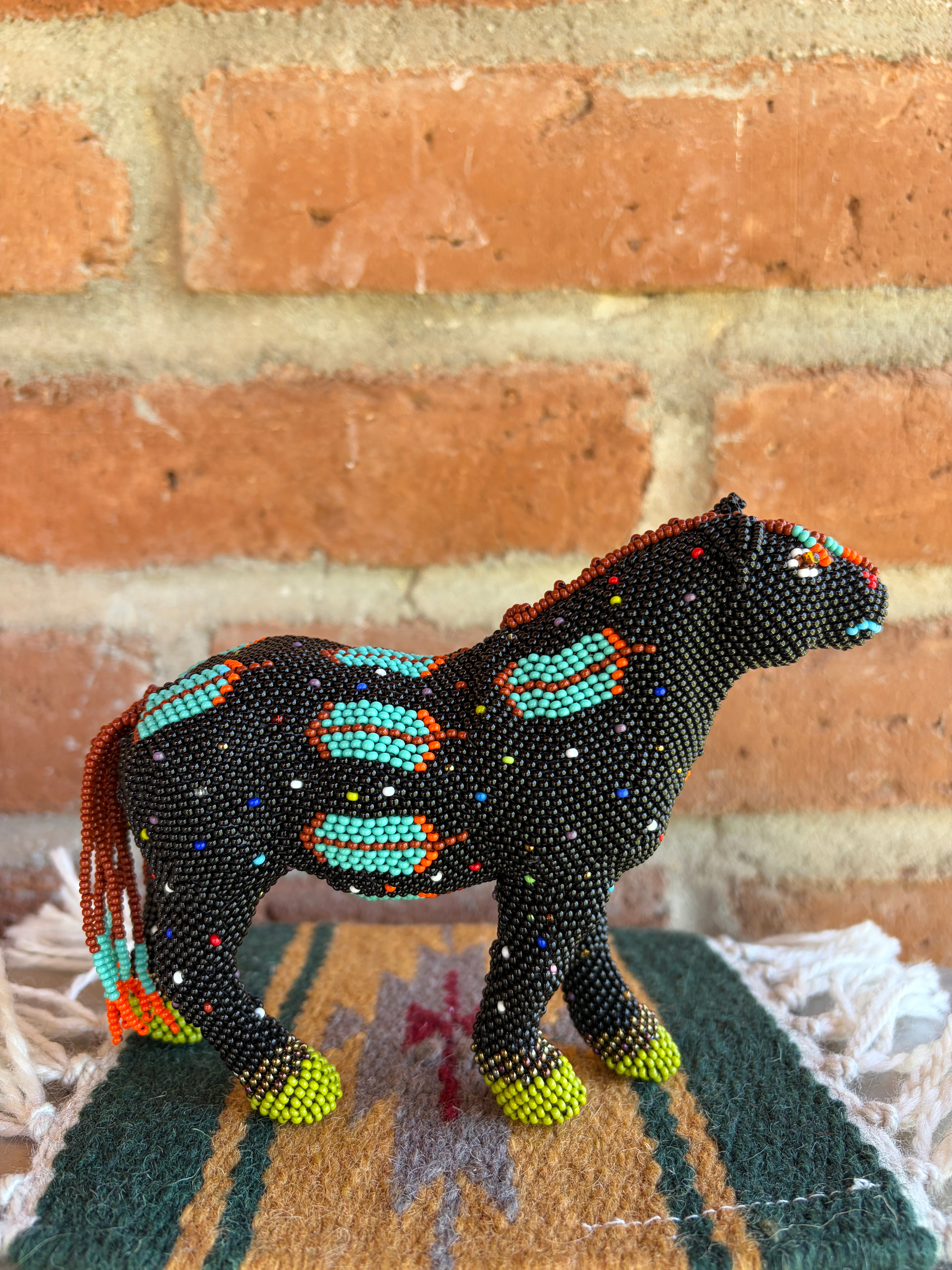Handmade Peyote Stitched Horse Figurine- Large Black
