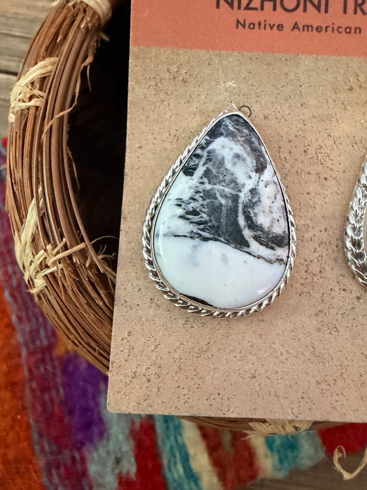 Handcrafted White Buffalo & Sterling Silver Post Earrings