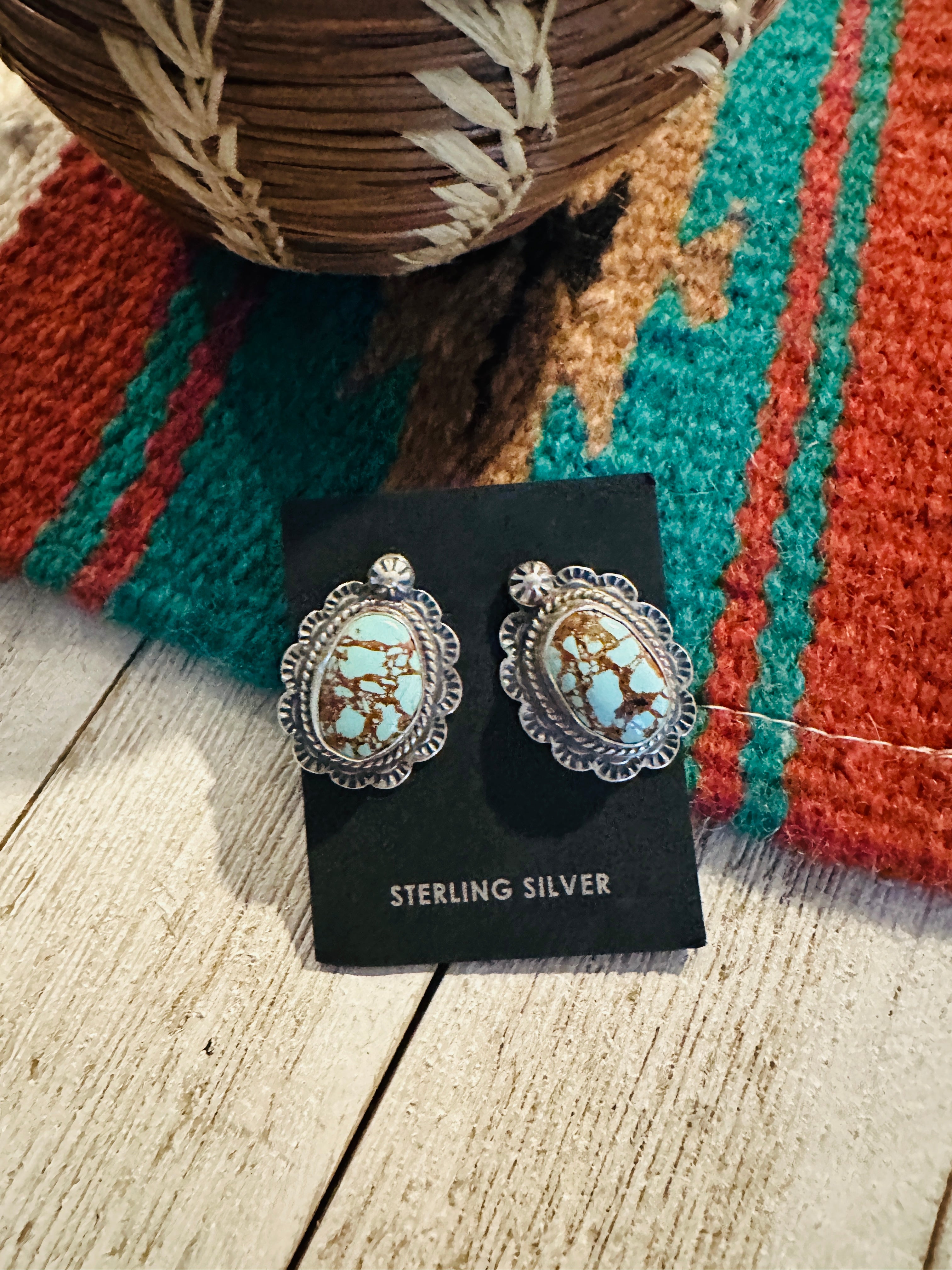 Navajo Number 8 Turquoise & Sterling Silver Concho Post Earrings