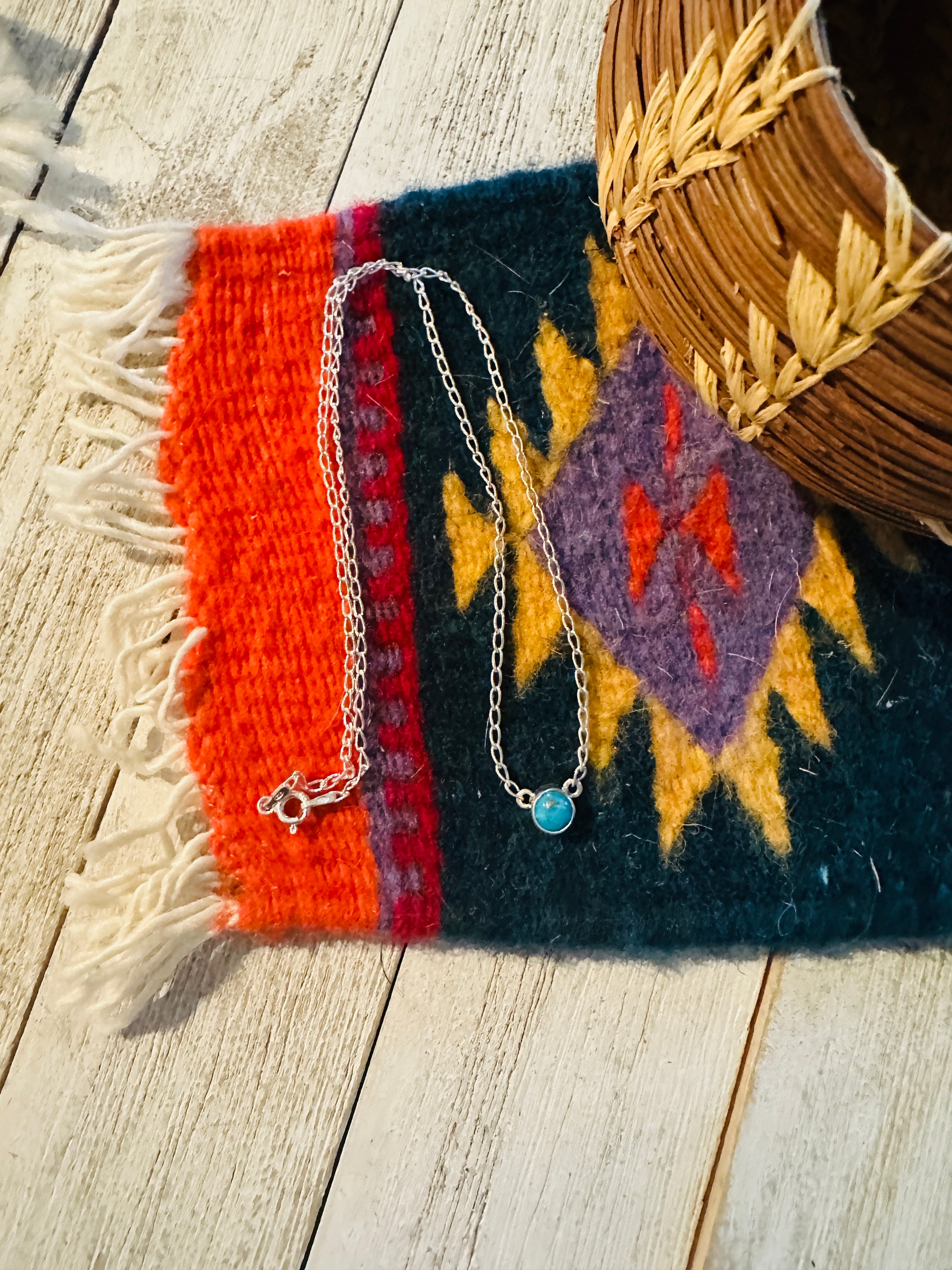 Navajo Turquoise And Sterling Silver Dot Necklace