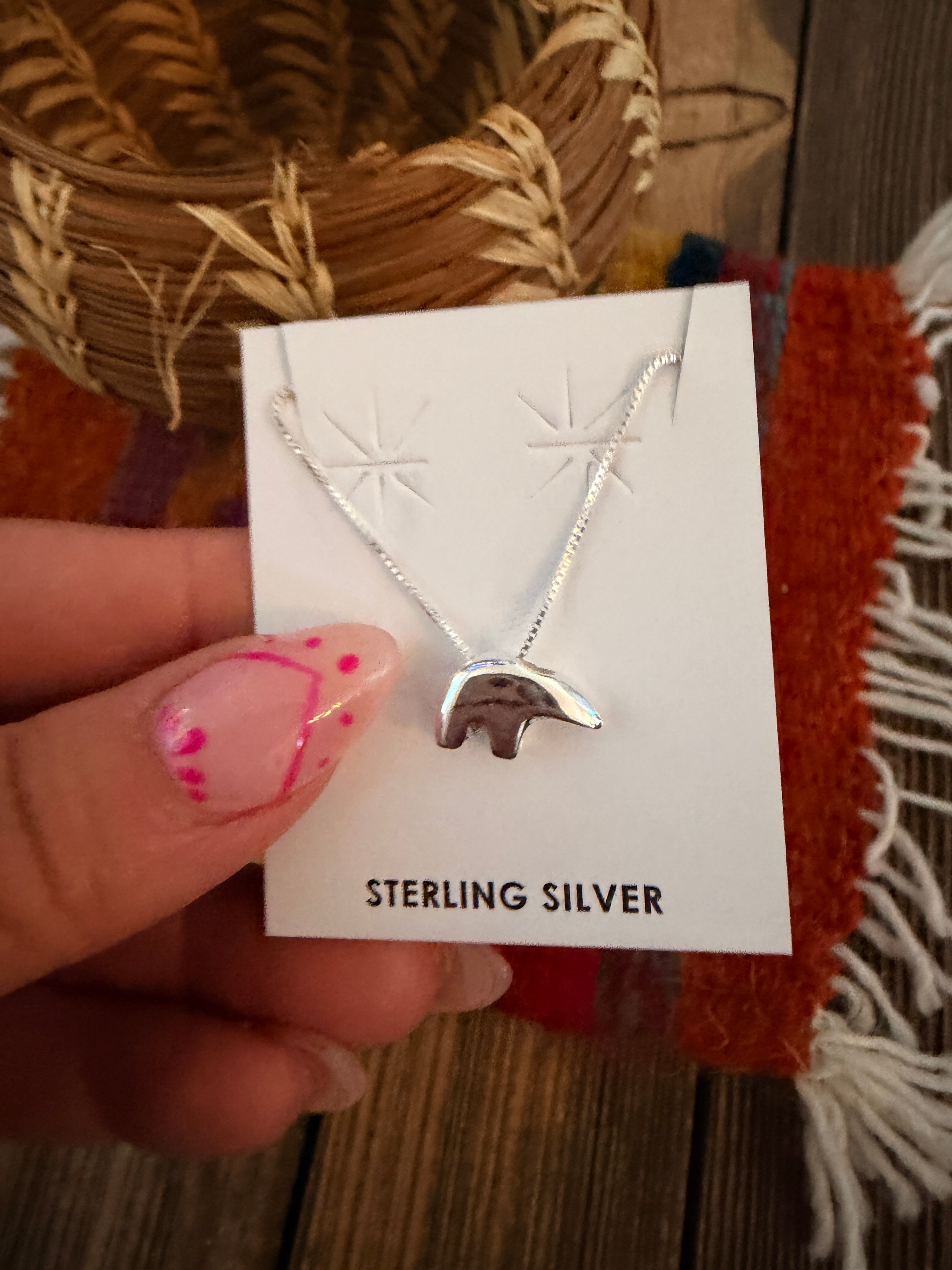 Handcrafted 18” Sterling Silver Fetish Bear Necklace