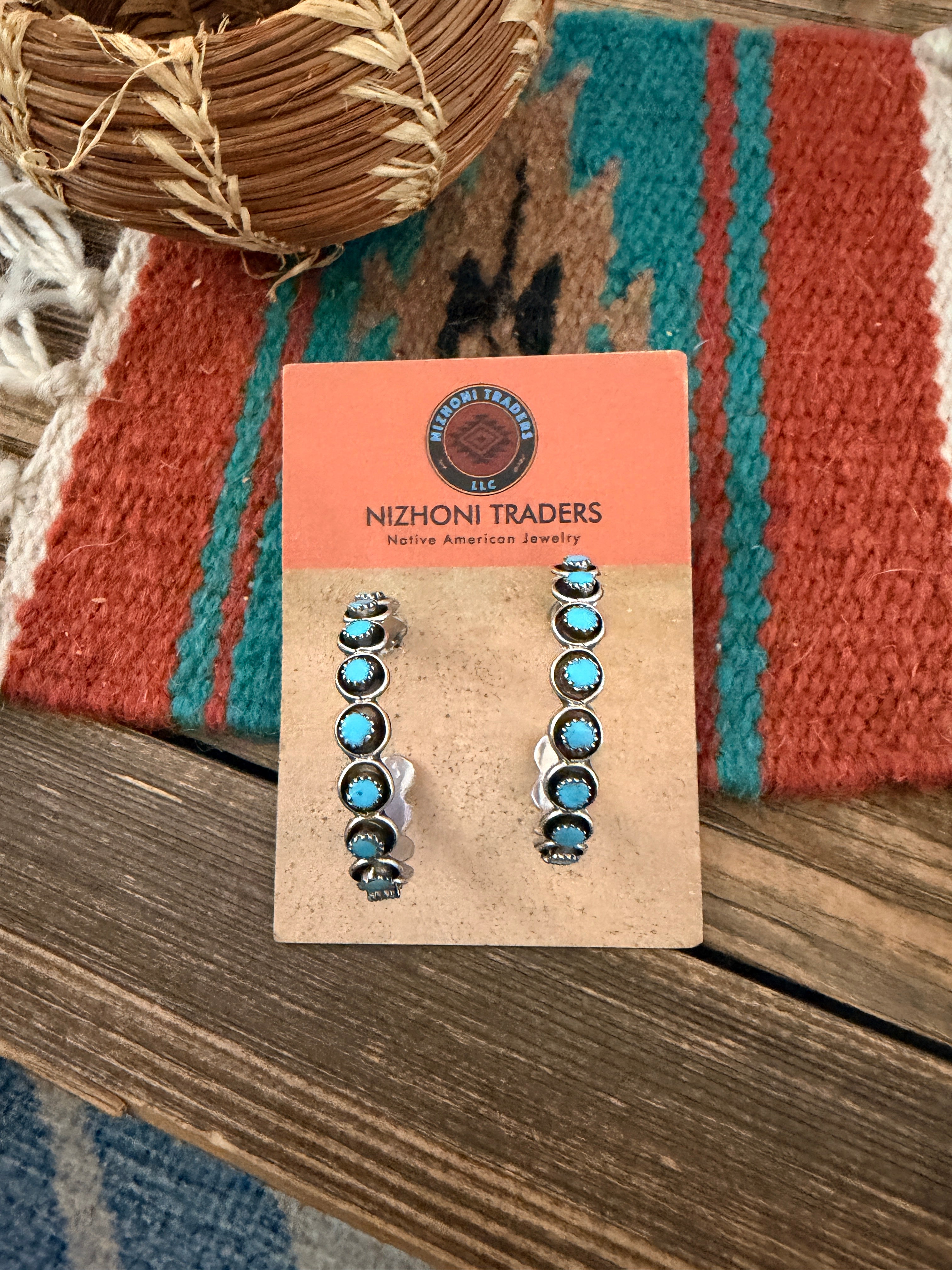 Handcrafted Turquoise & Sterling Silver Snake Eye Hoop Earrings