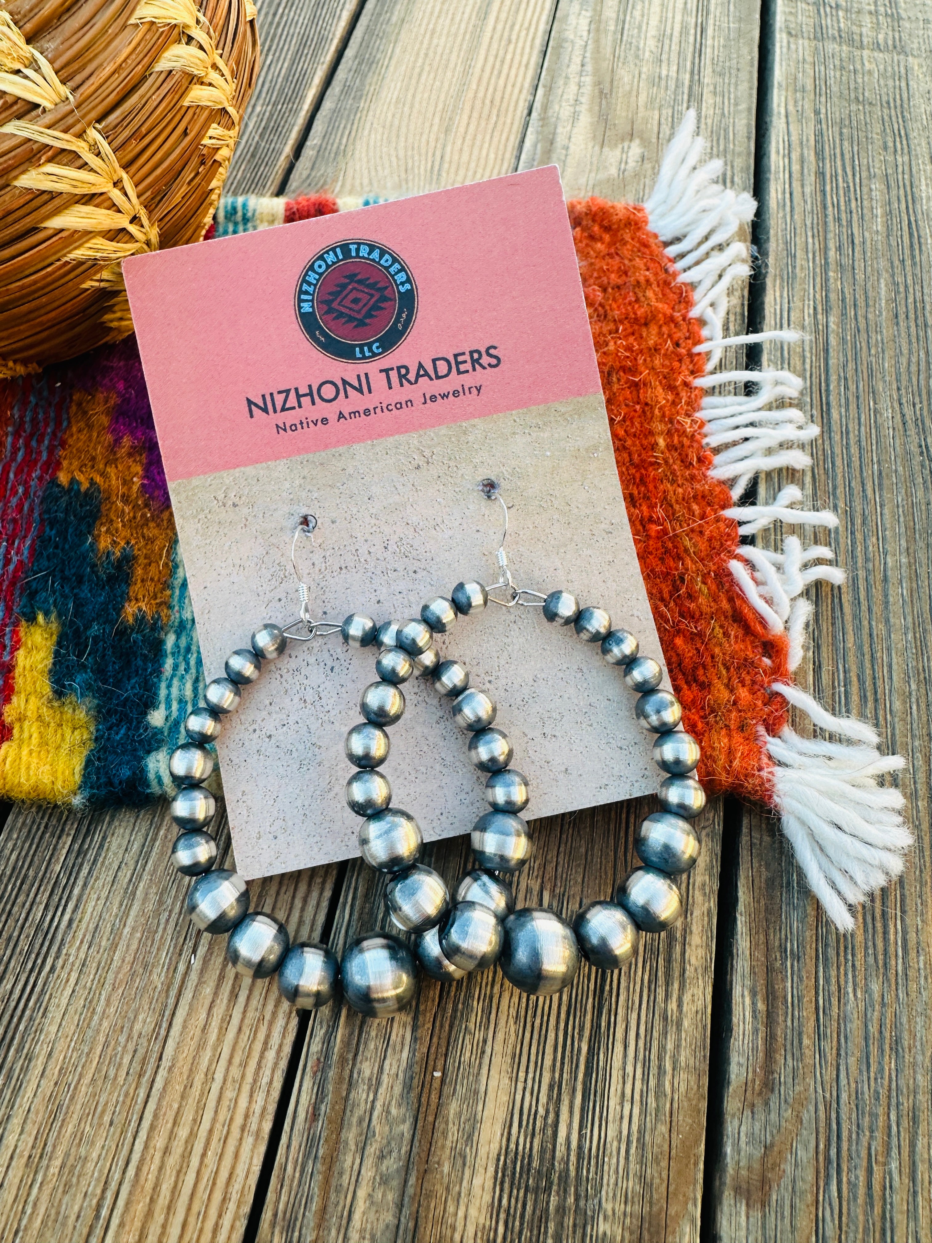 Handcrafted Sterling Silver Beaded Dangle Hoop Earrings