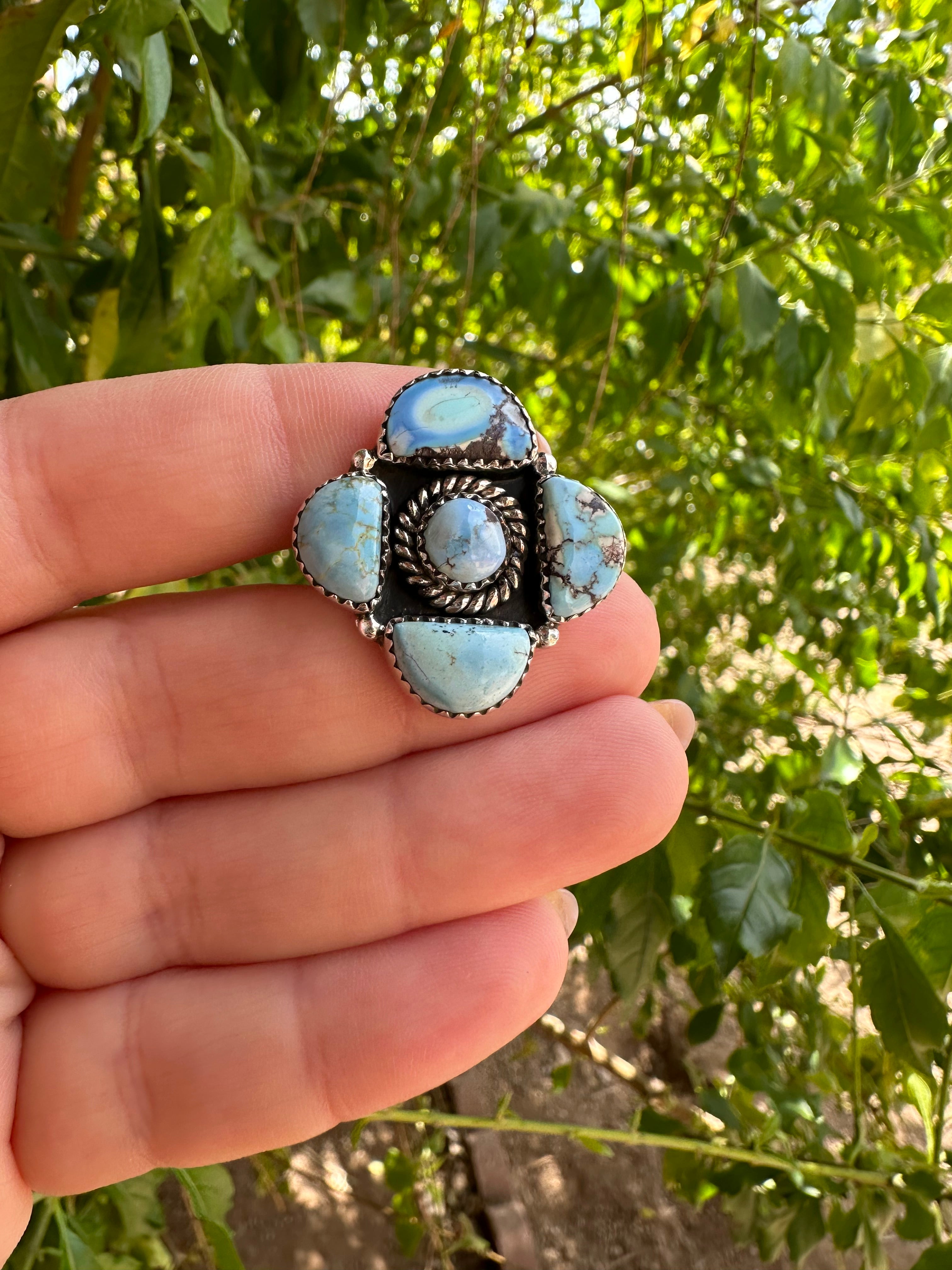 Nizhoni Handmade Golden Hills Turquoise & Sterling Silver Adjustable Ring