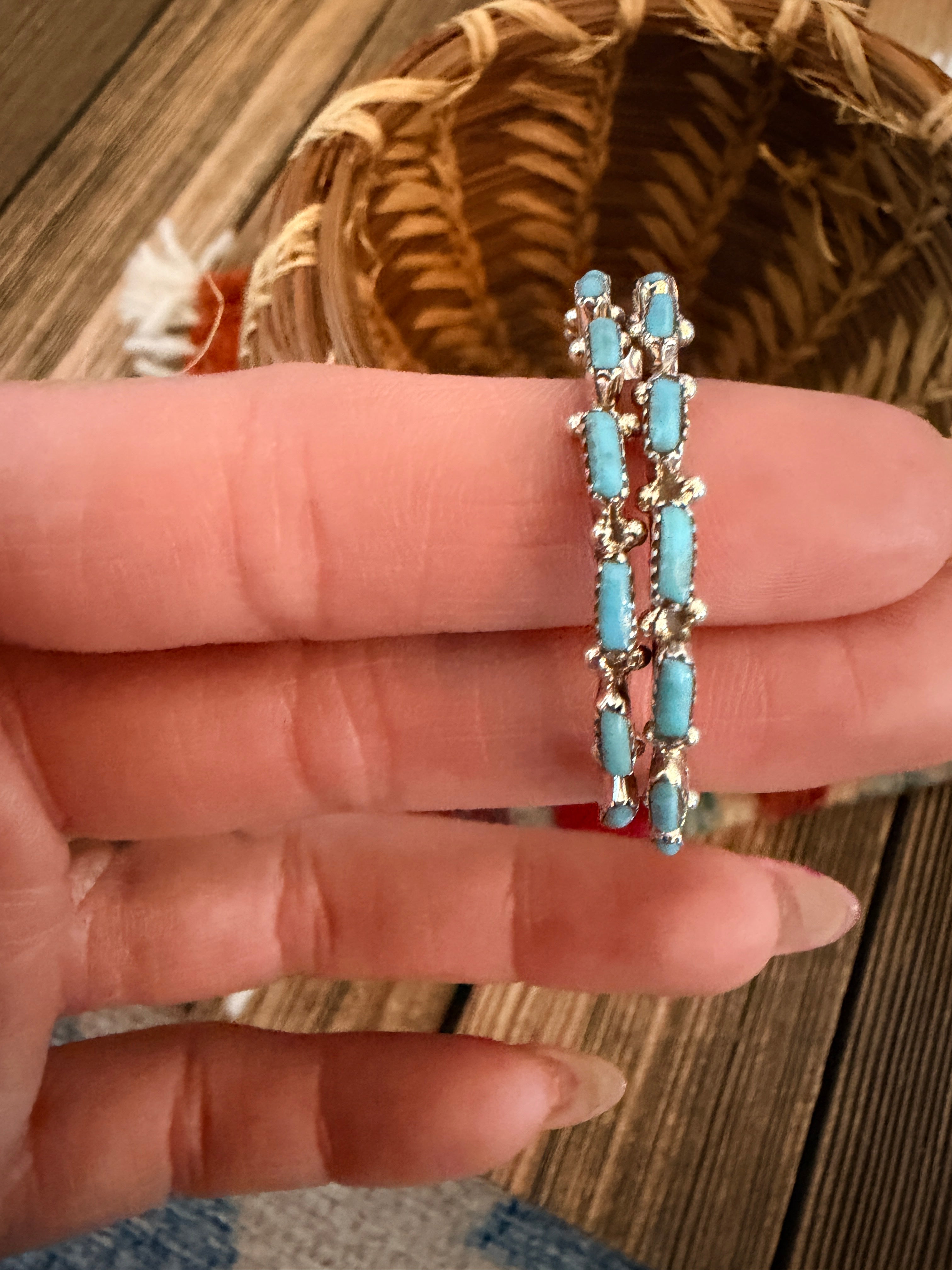 Handcrafted Turquoise & Sterling Silver Needlepoint Hoop Earrings by Aurelia Hughte