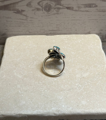Sterling Silver Six Leaf Copper Turquoise Ring Size 6.5