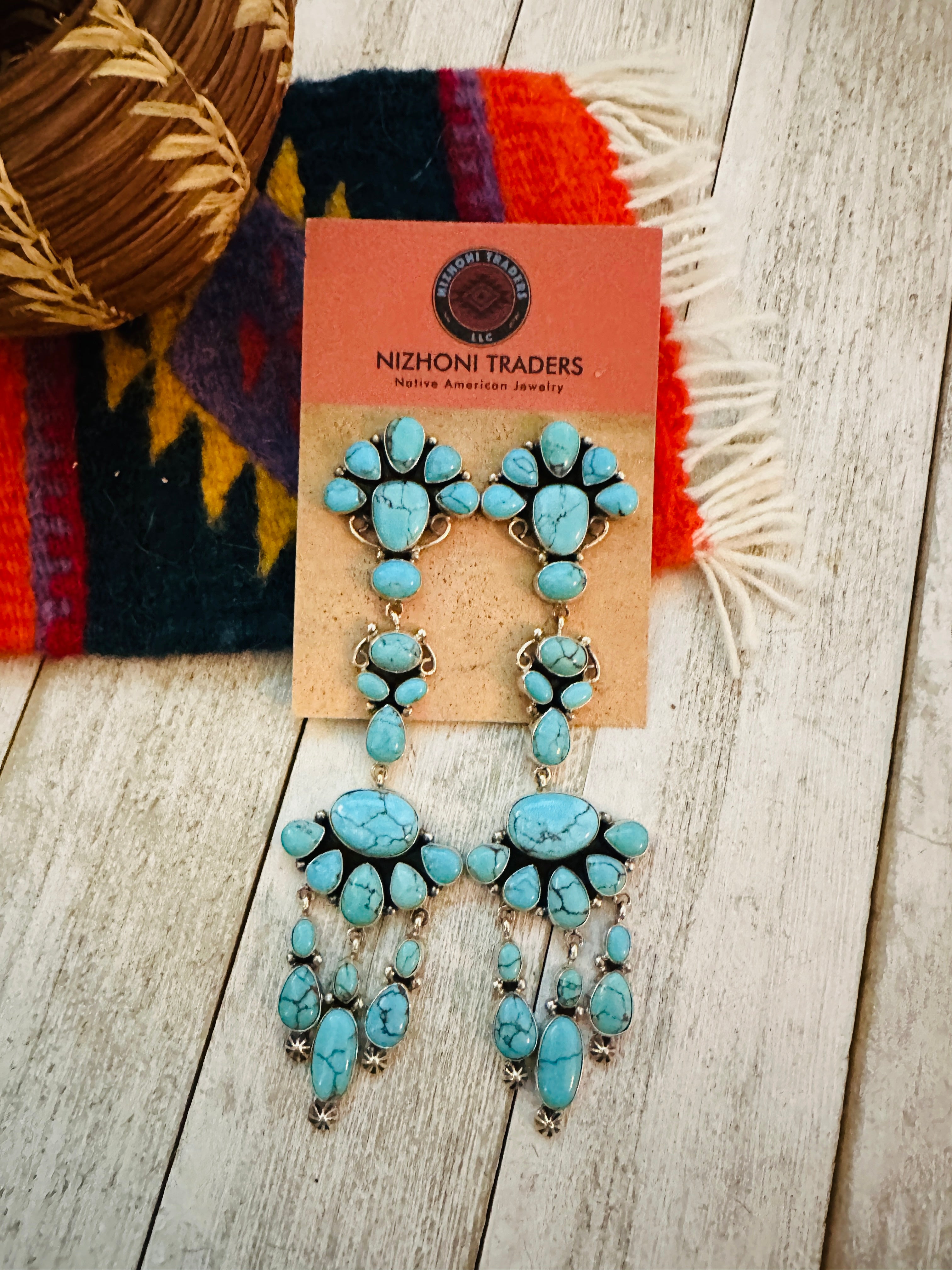 Navajo Turquoise & Sterling Silver Chandelier Dangle Earrings