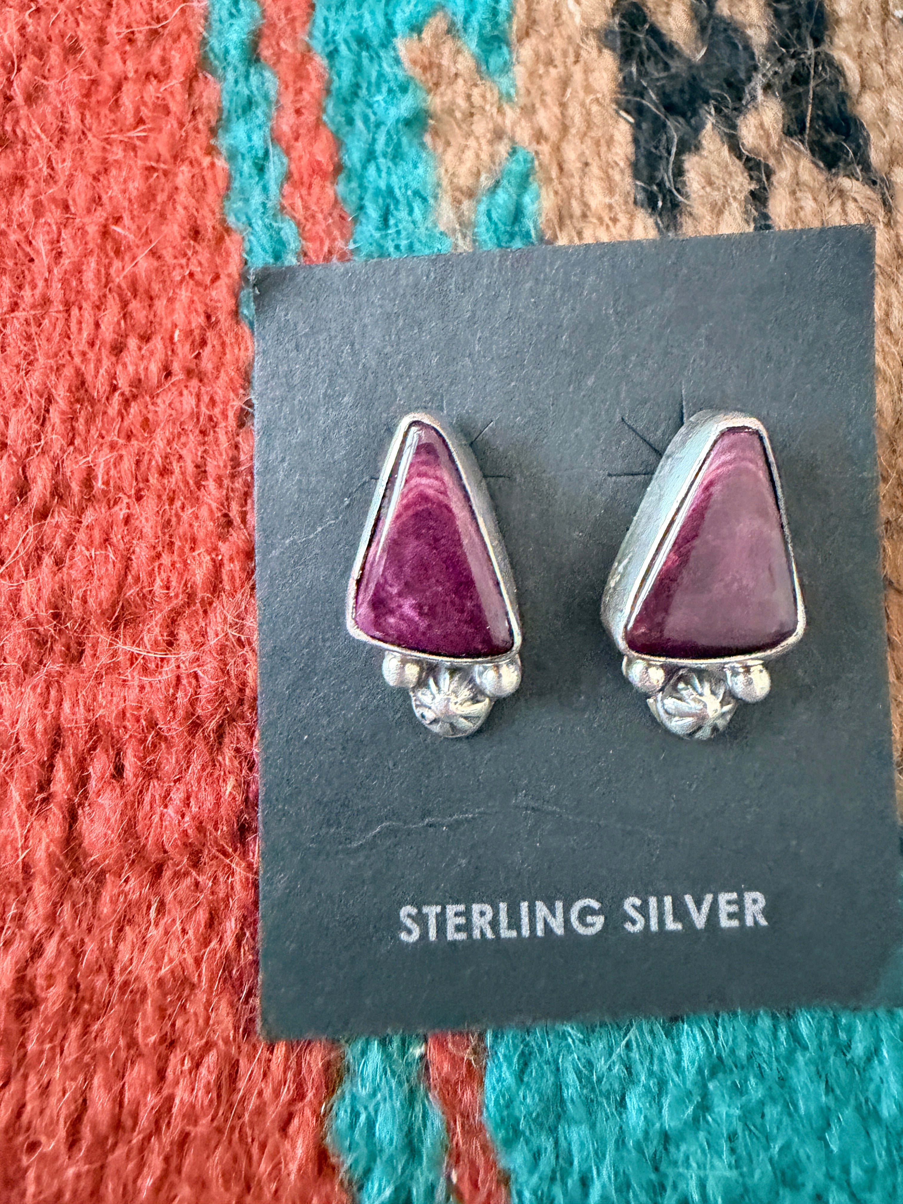 Handcrafted Purple Spiny & Sterling Silver Stud Earrings