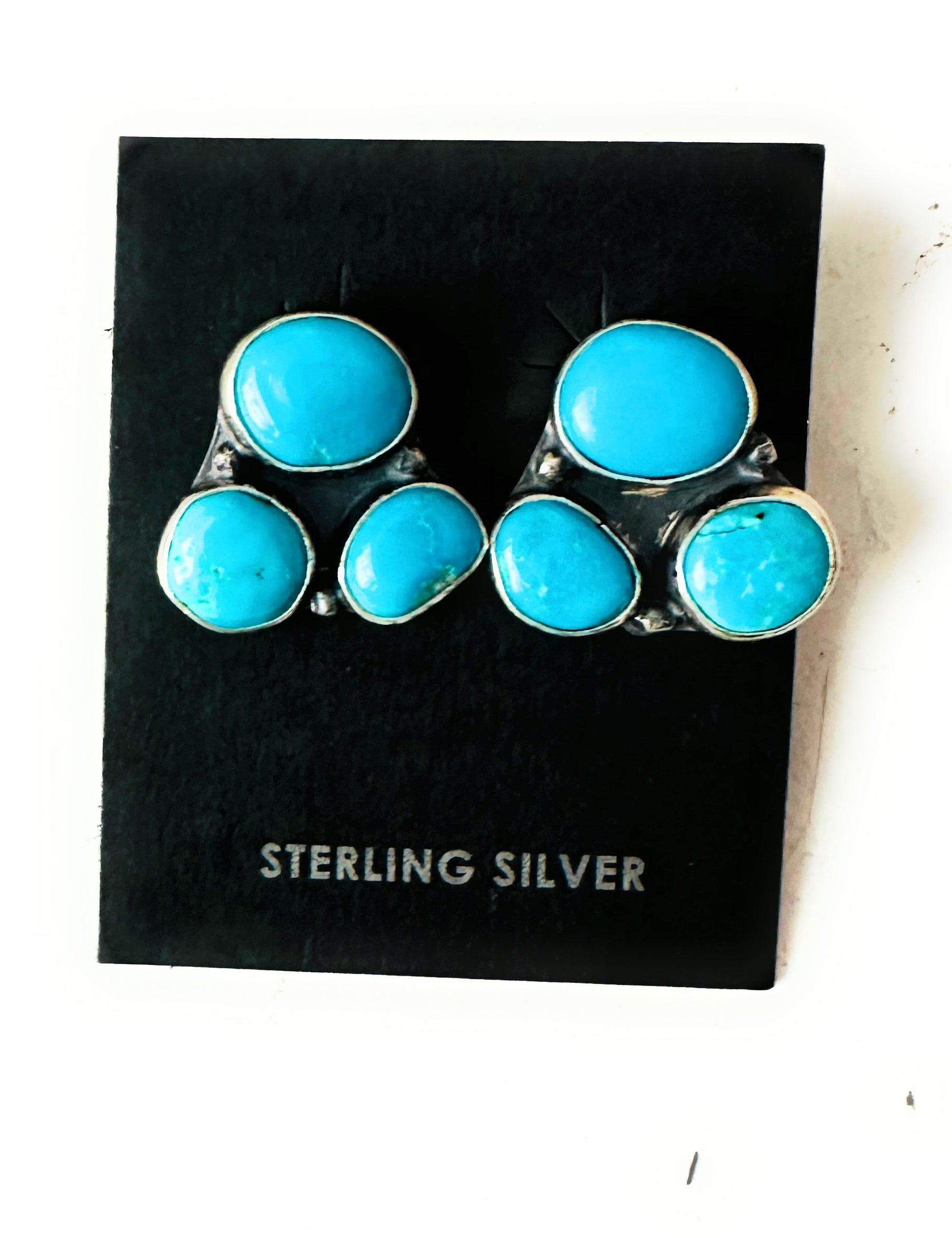 Navajo Sterling Silver & Turquoise Cluster Post Earrings Signed