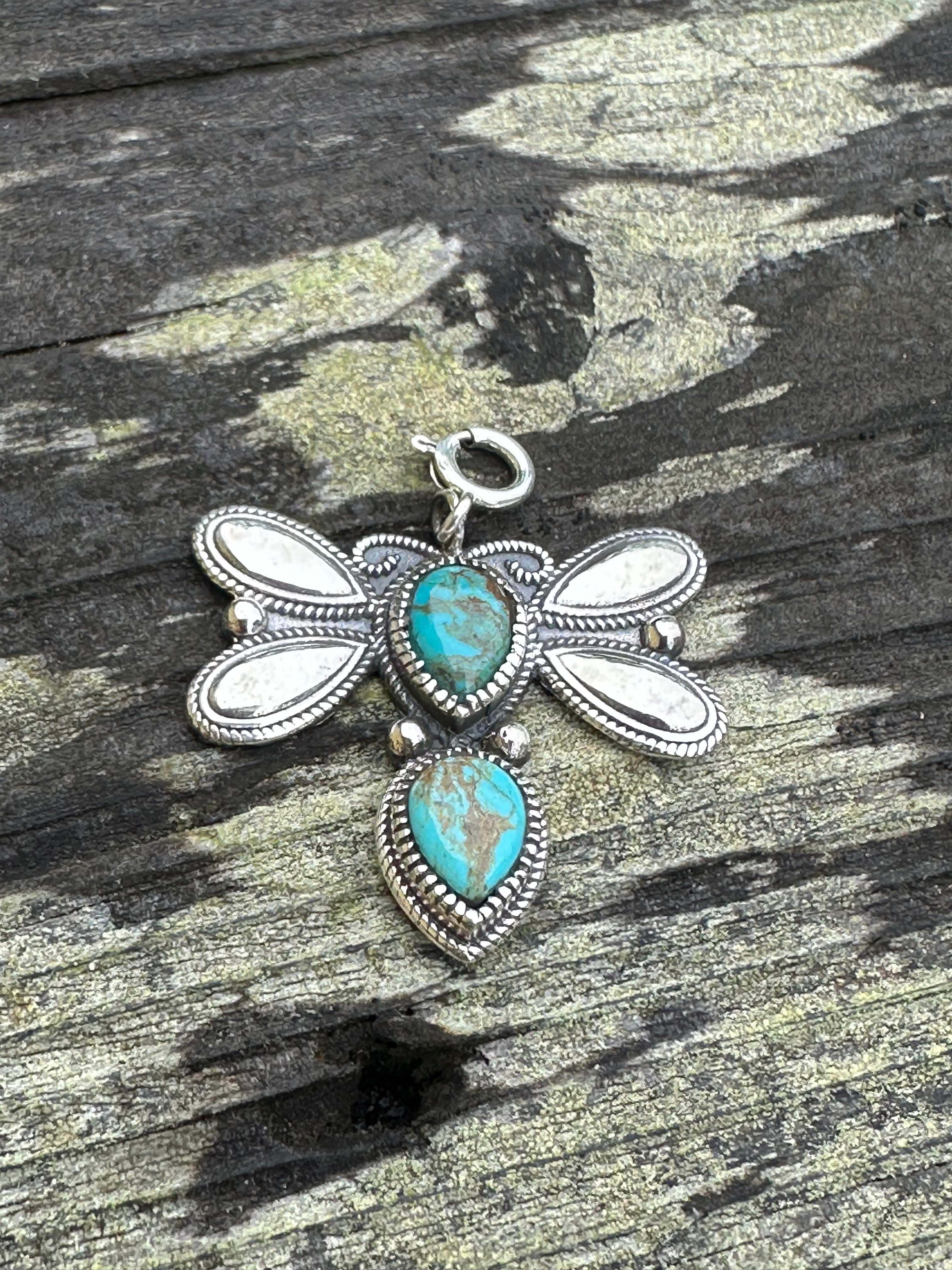 Sterling Silver and Royston Turquoise Dragonfly Charm