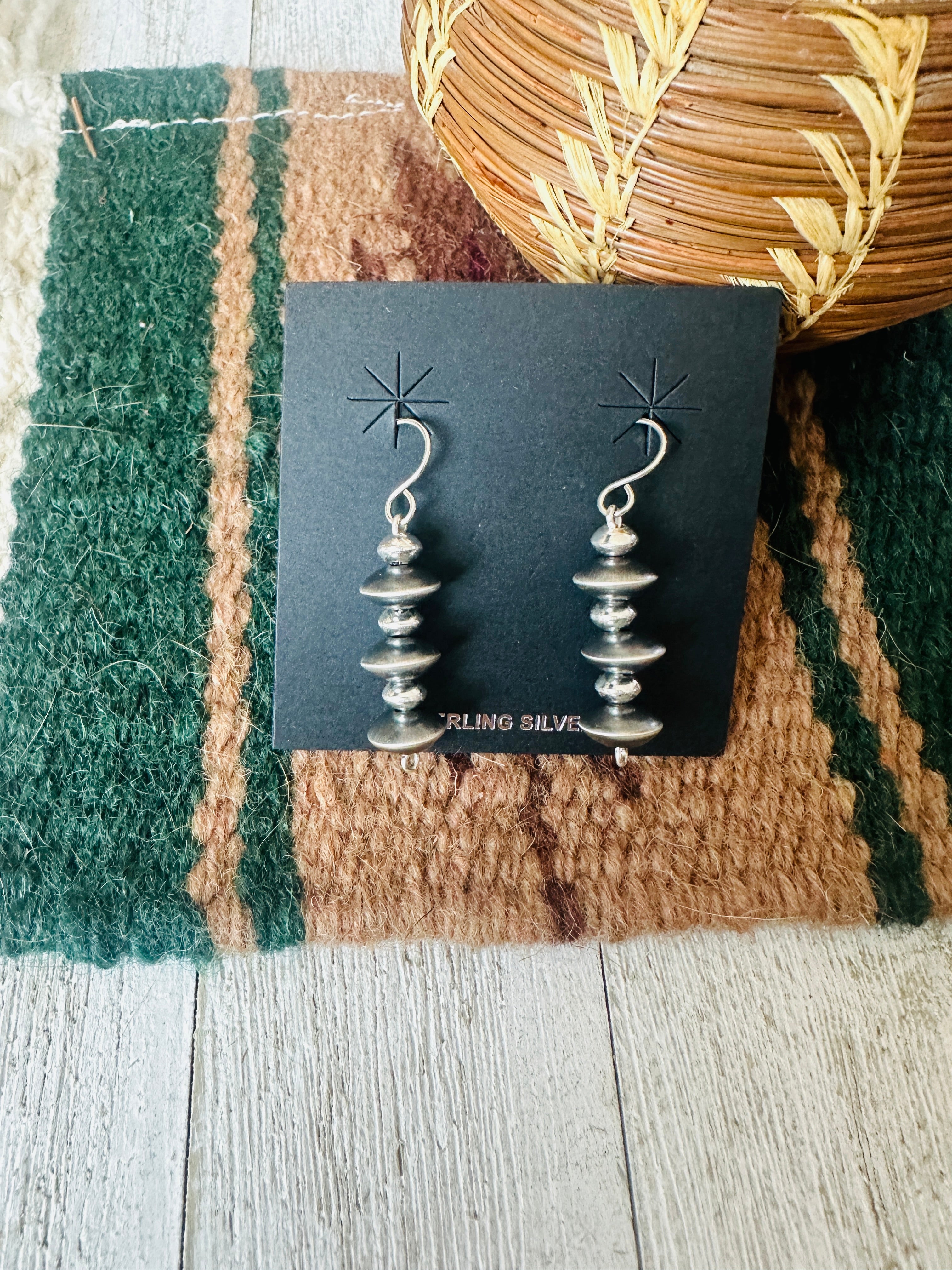 Navajo Sterling Silver Beaded Dangle Earrings