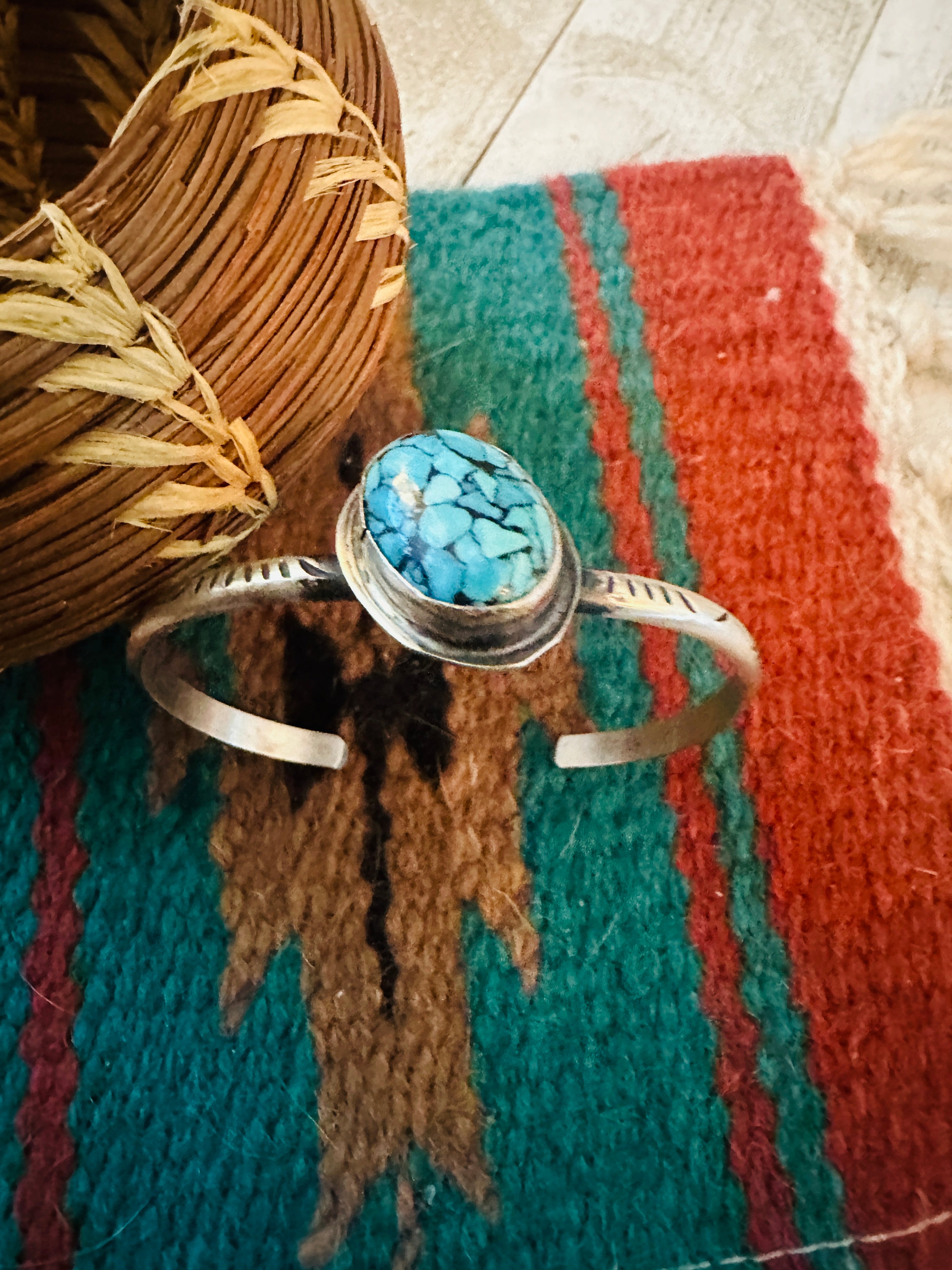 Navajo Sterling Silver & Kingman Web Turquoise Cuff Bracelet