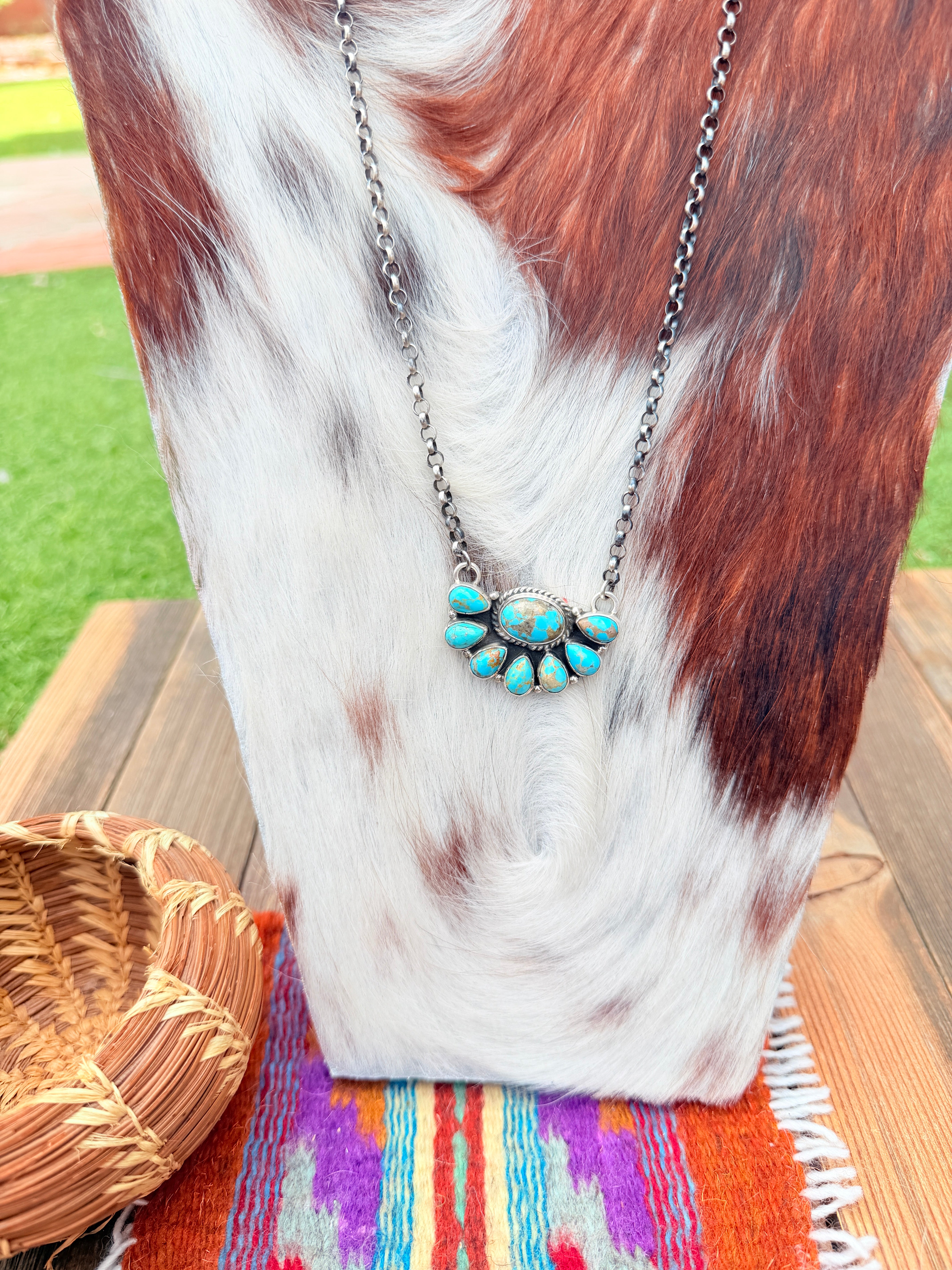 Handcrafted Turquoise & Sterling Silver Cluster Necklace by Marcella James