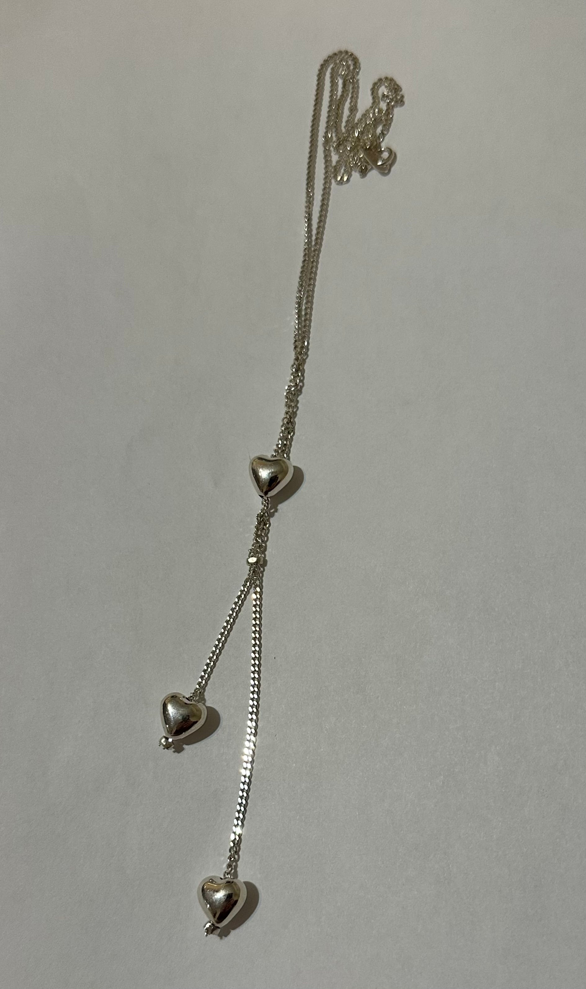 Puffed Hearts Lariat Sterling Silver Necklace
