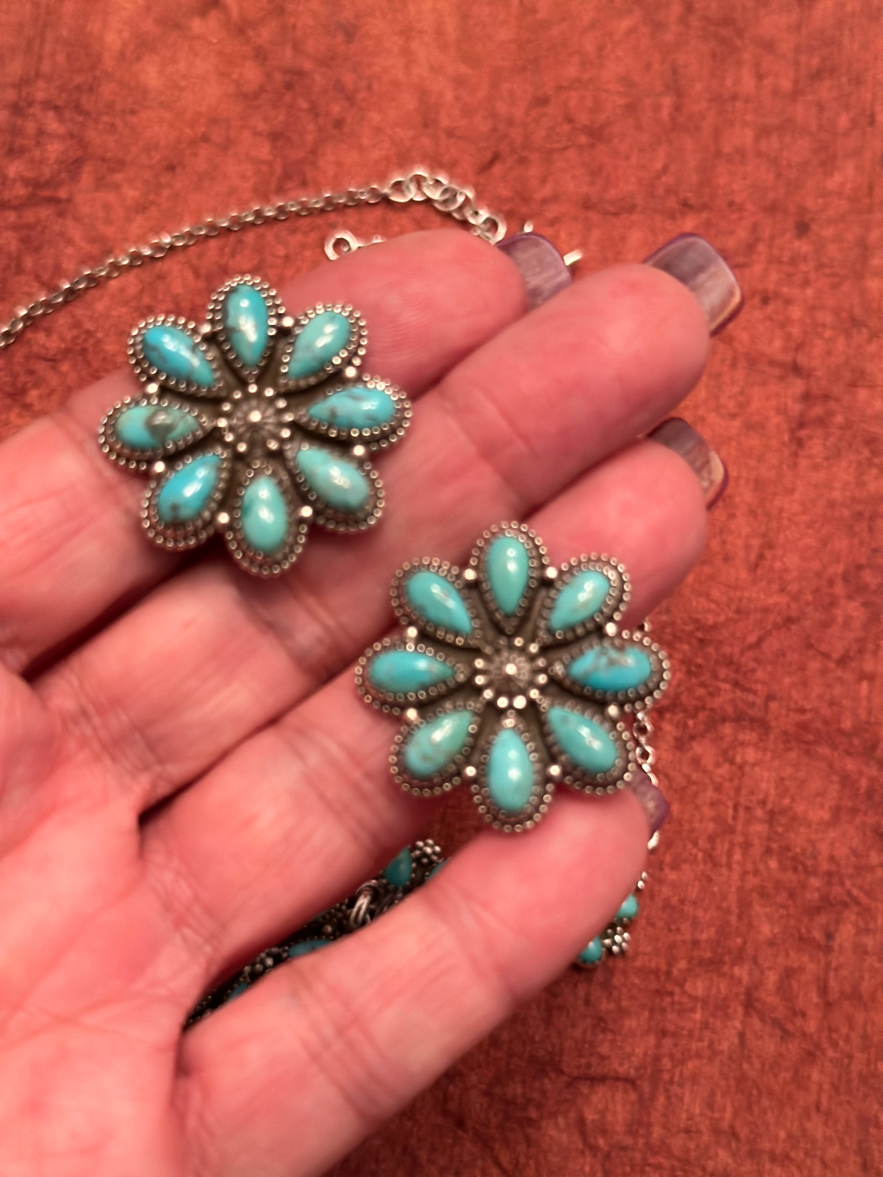 Nizhoni Kingman Turquoise & Sterling Silver Choker Necklace & Earring Set