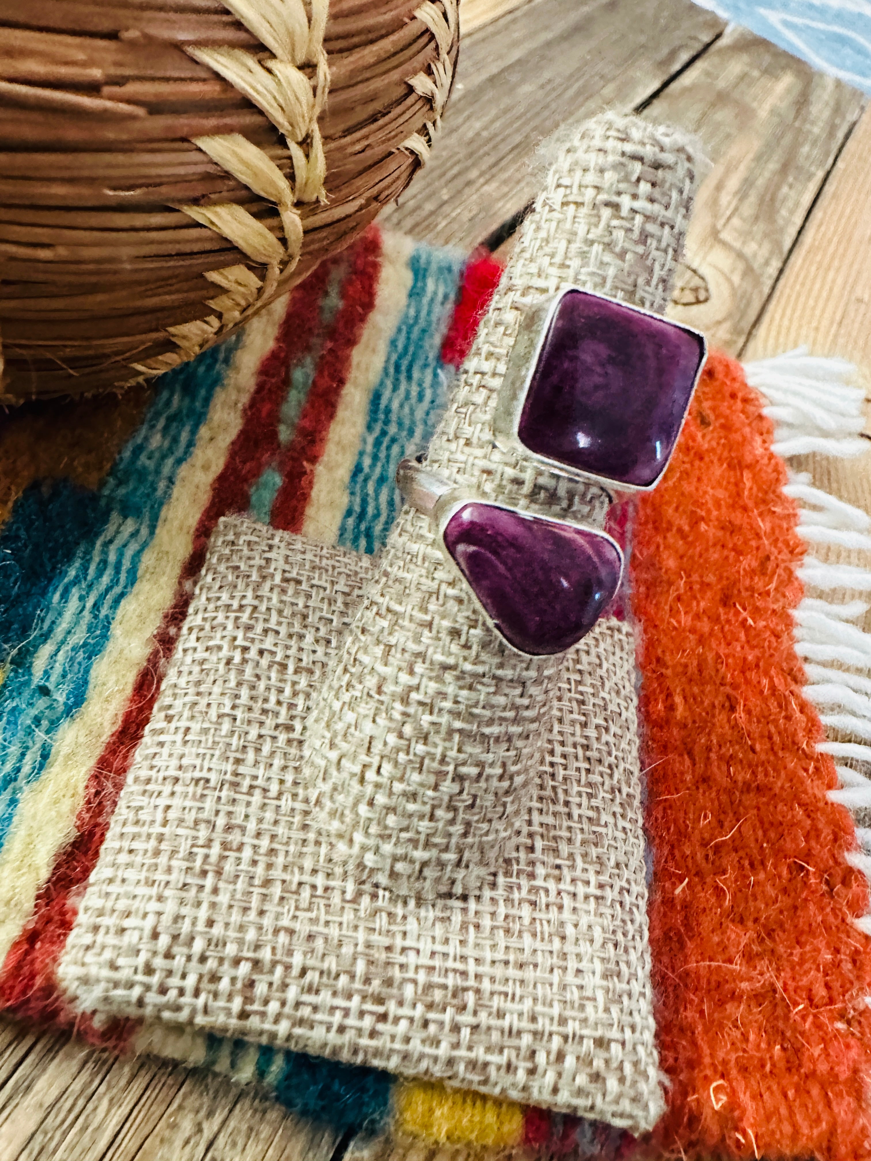 Handcrafted Purple Spiny Oyster & Sterling Silver Adjustable Ring