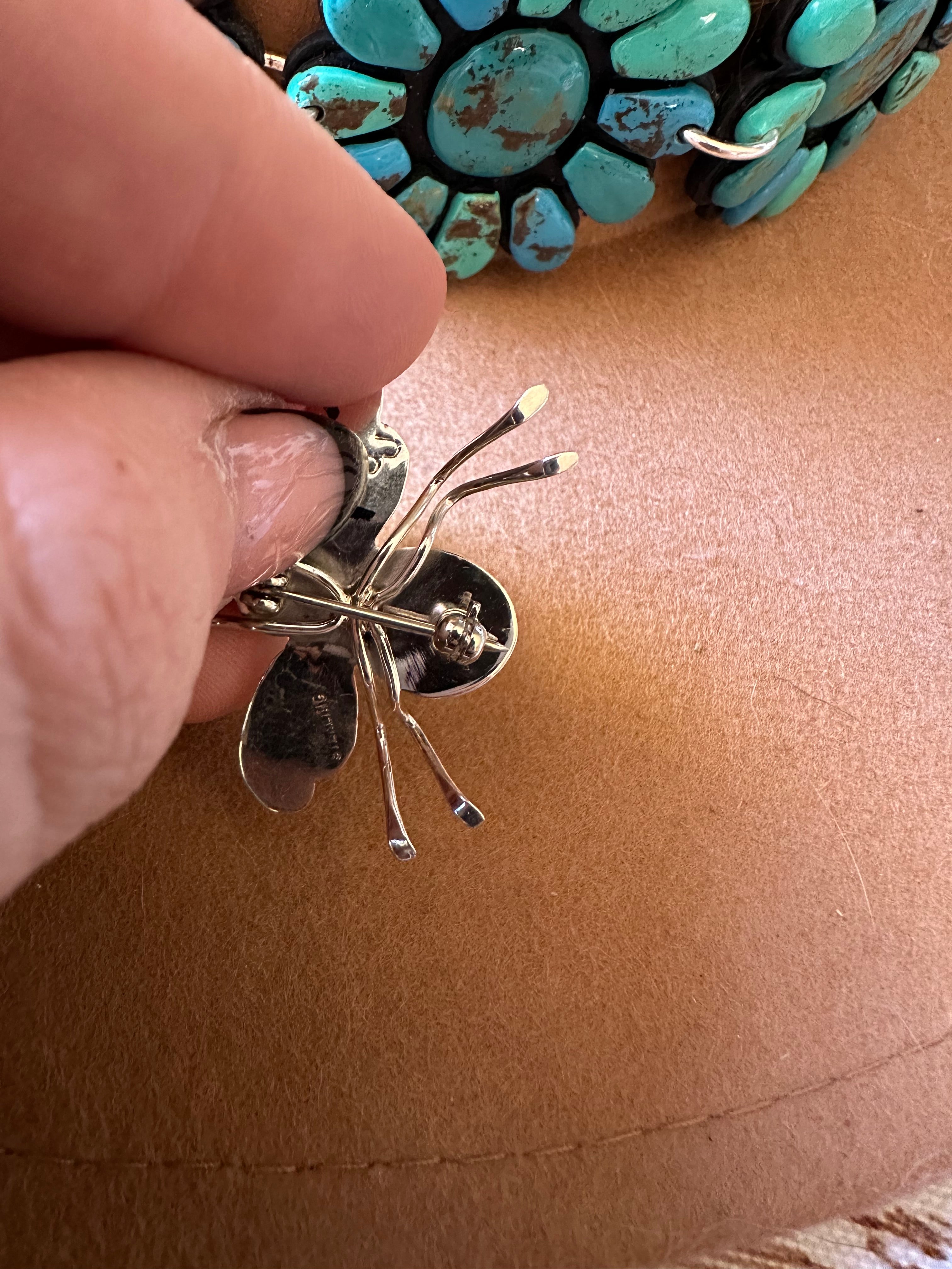 Navajo Sterling Silver & Onyx Bug Pin Signed