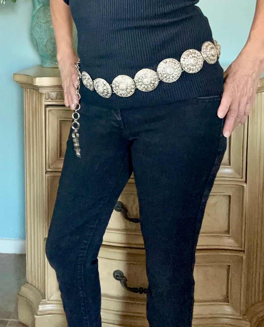 Antique Vintage Silver-Plated Brass Belt