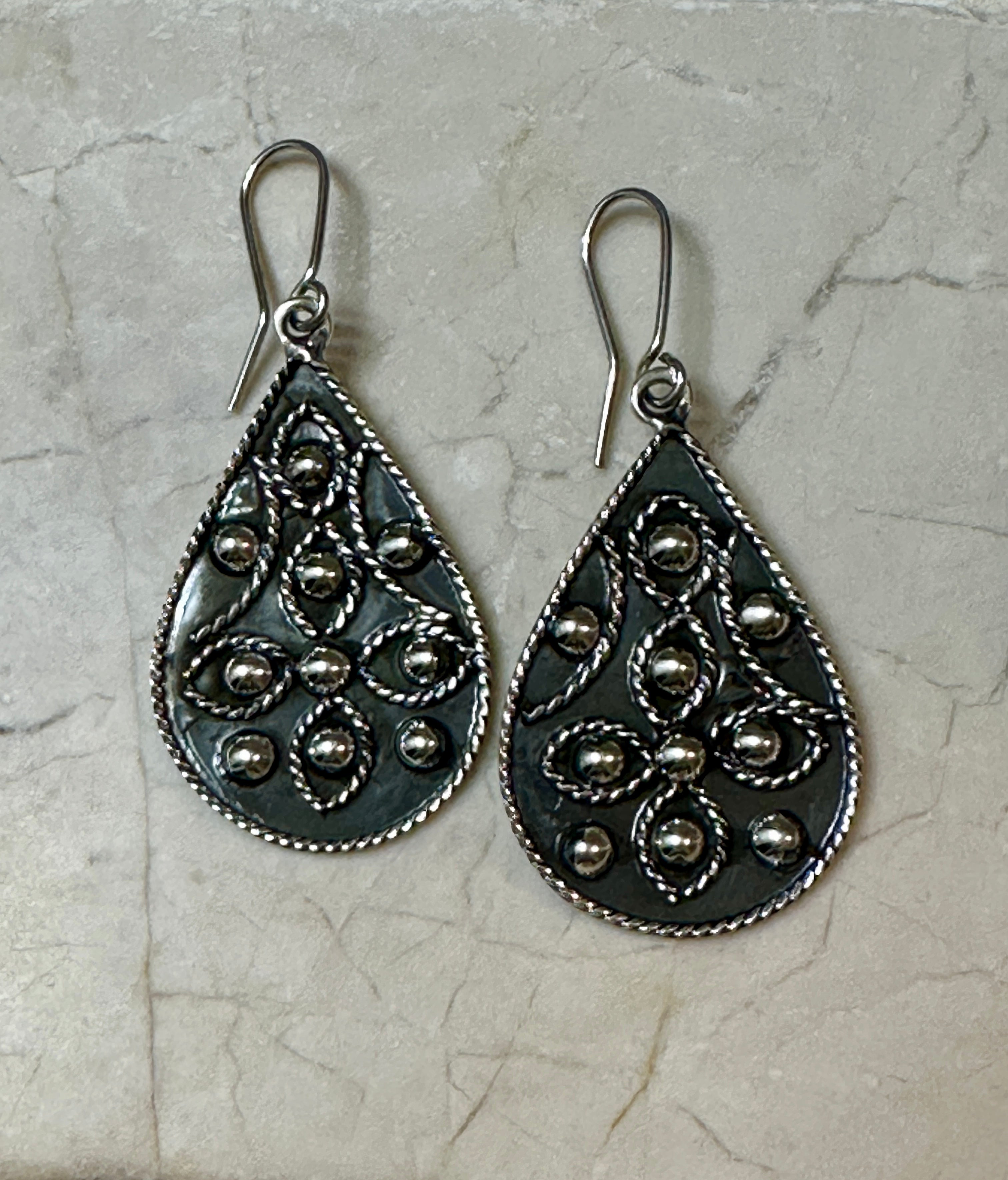 Large Vintage Style Tear Drop Sterling Silver Earrings