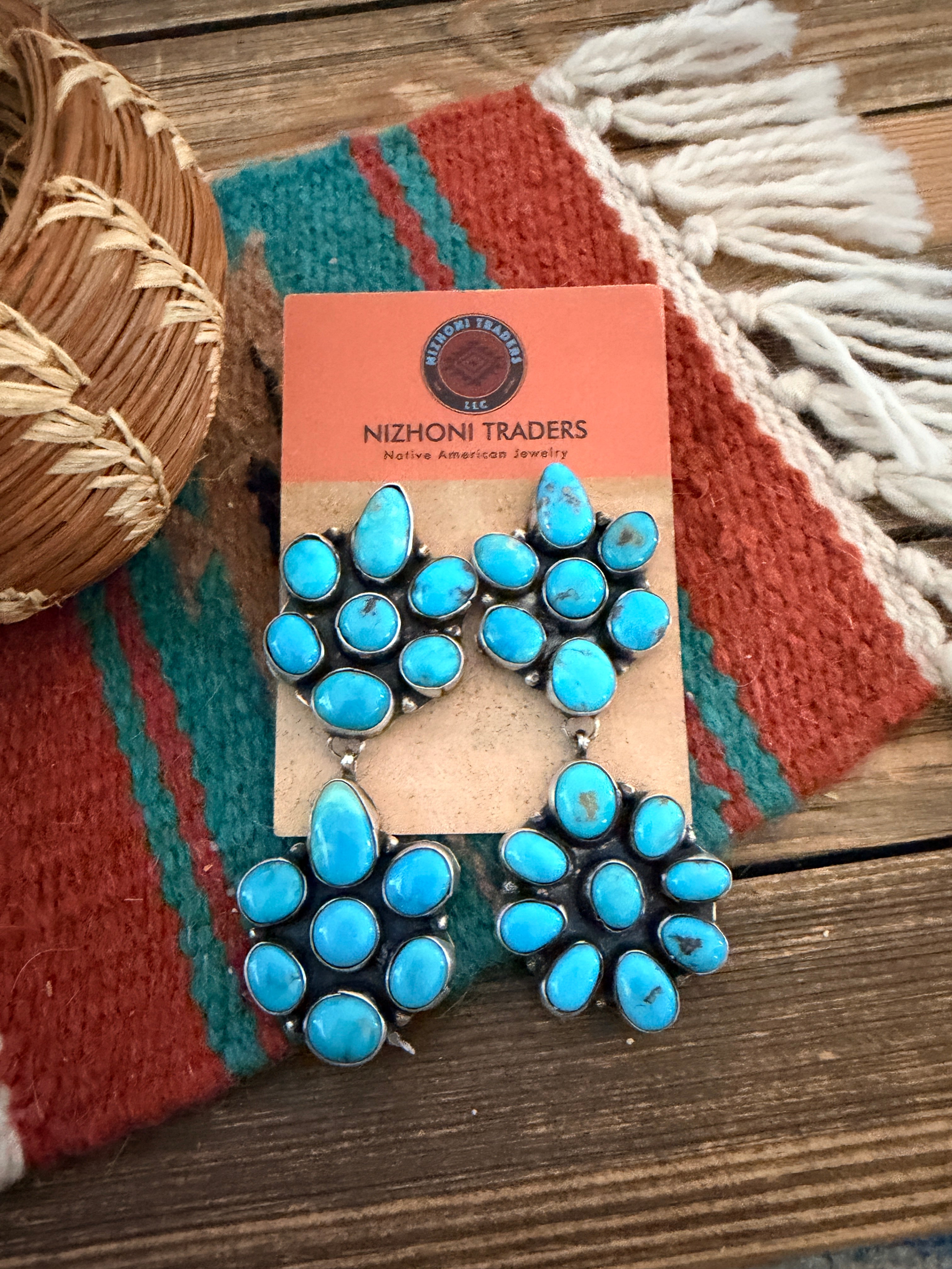 Handcrafted Turquoise & Sterling Silver Cluster Dangle Earrings by Ella Peters