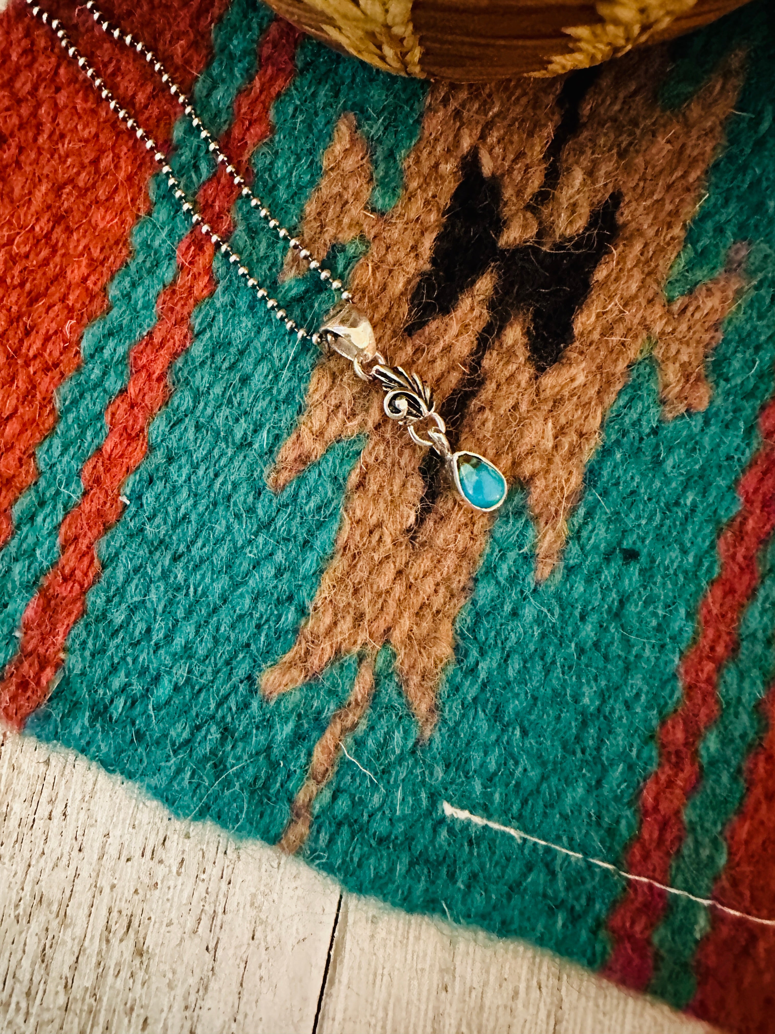 Navajo Turquoise & Sterling Silver Feather Pendant