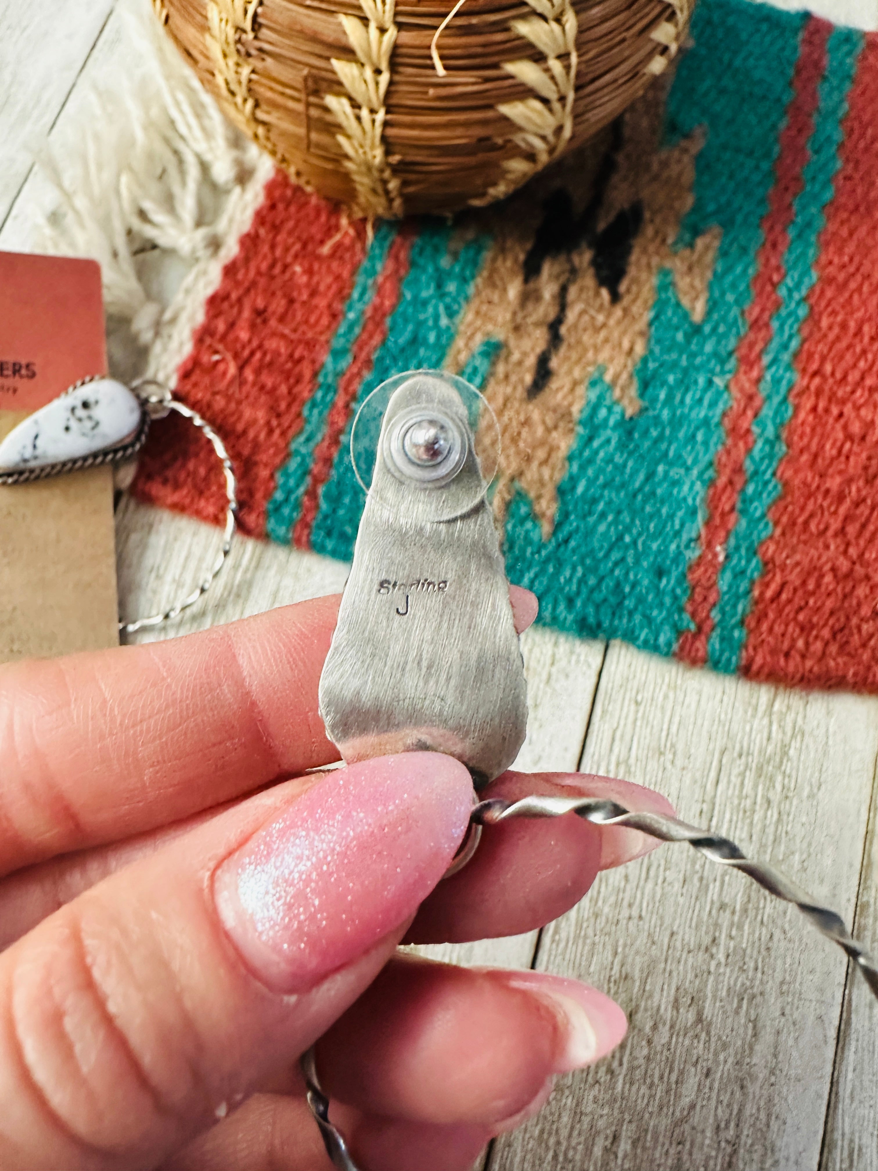 Handcrafted White Buffalo & Sterling Silver Dangle Hoop Earrings