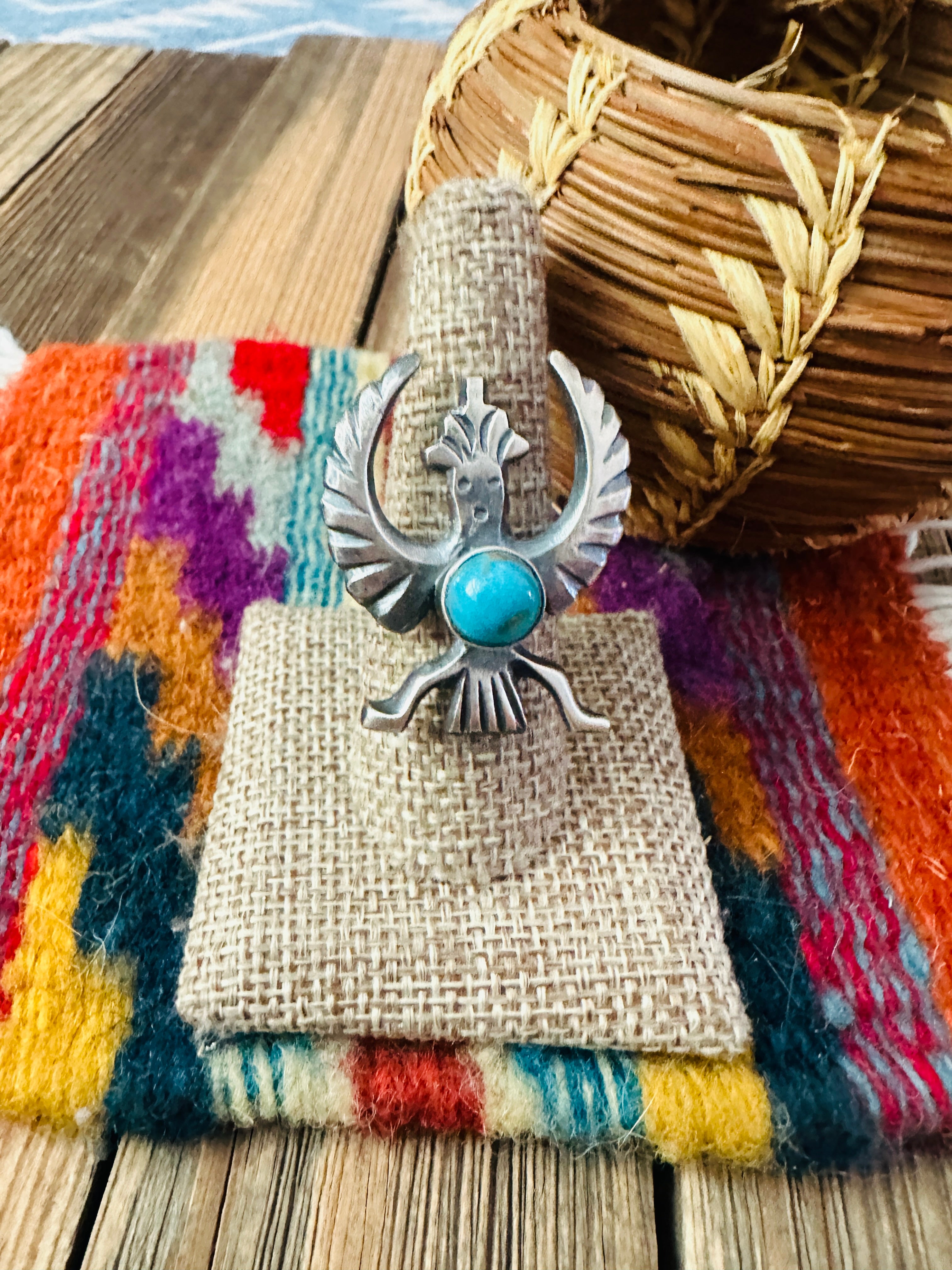 Handcrafted Turquoise and Sterling Silver Thunderbird Ring size 8 by Chimney Butte