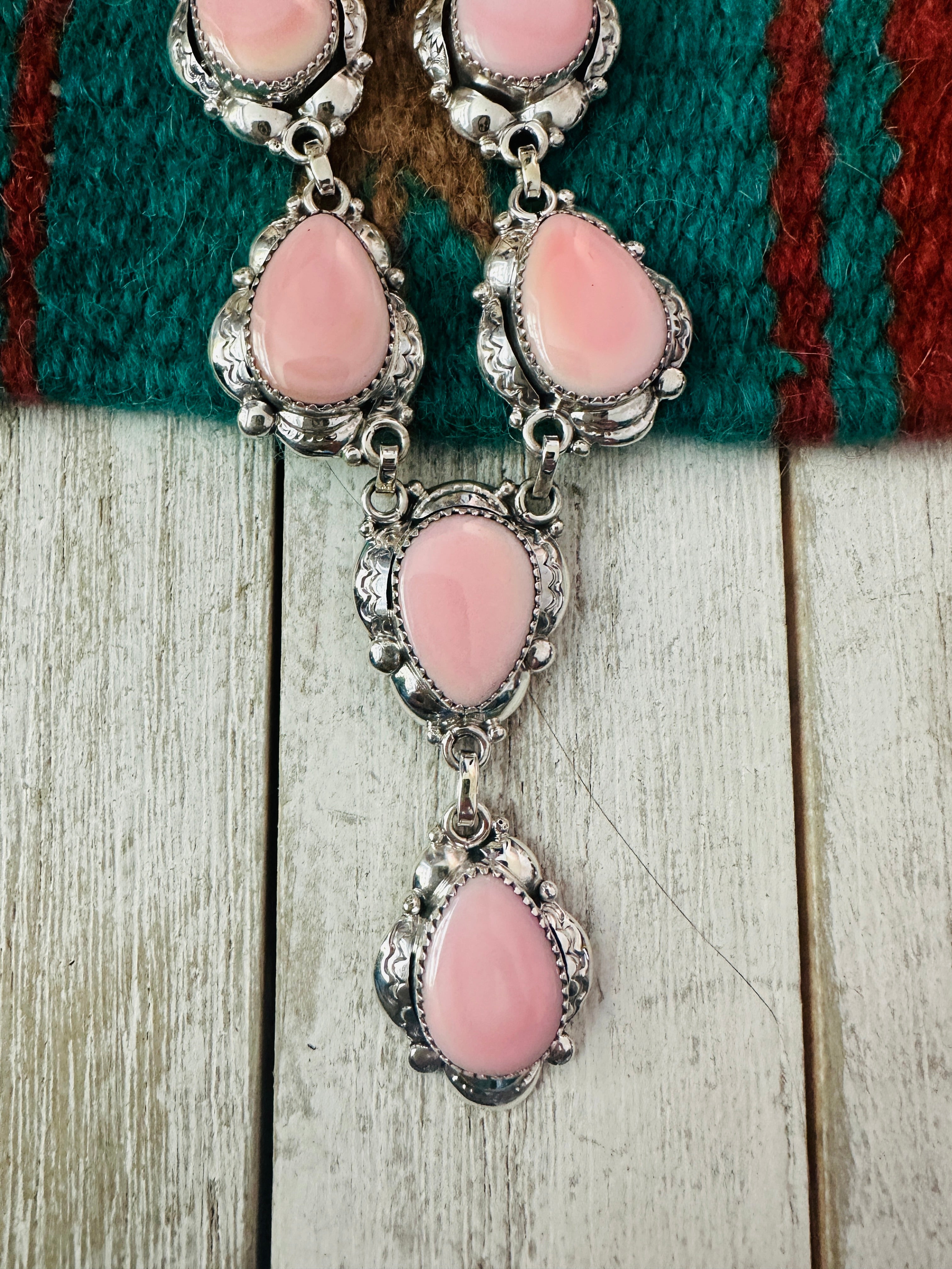 Navajo Queen Pink Conch & Sterling Silver Necklace Set