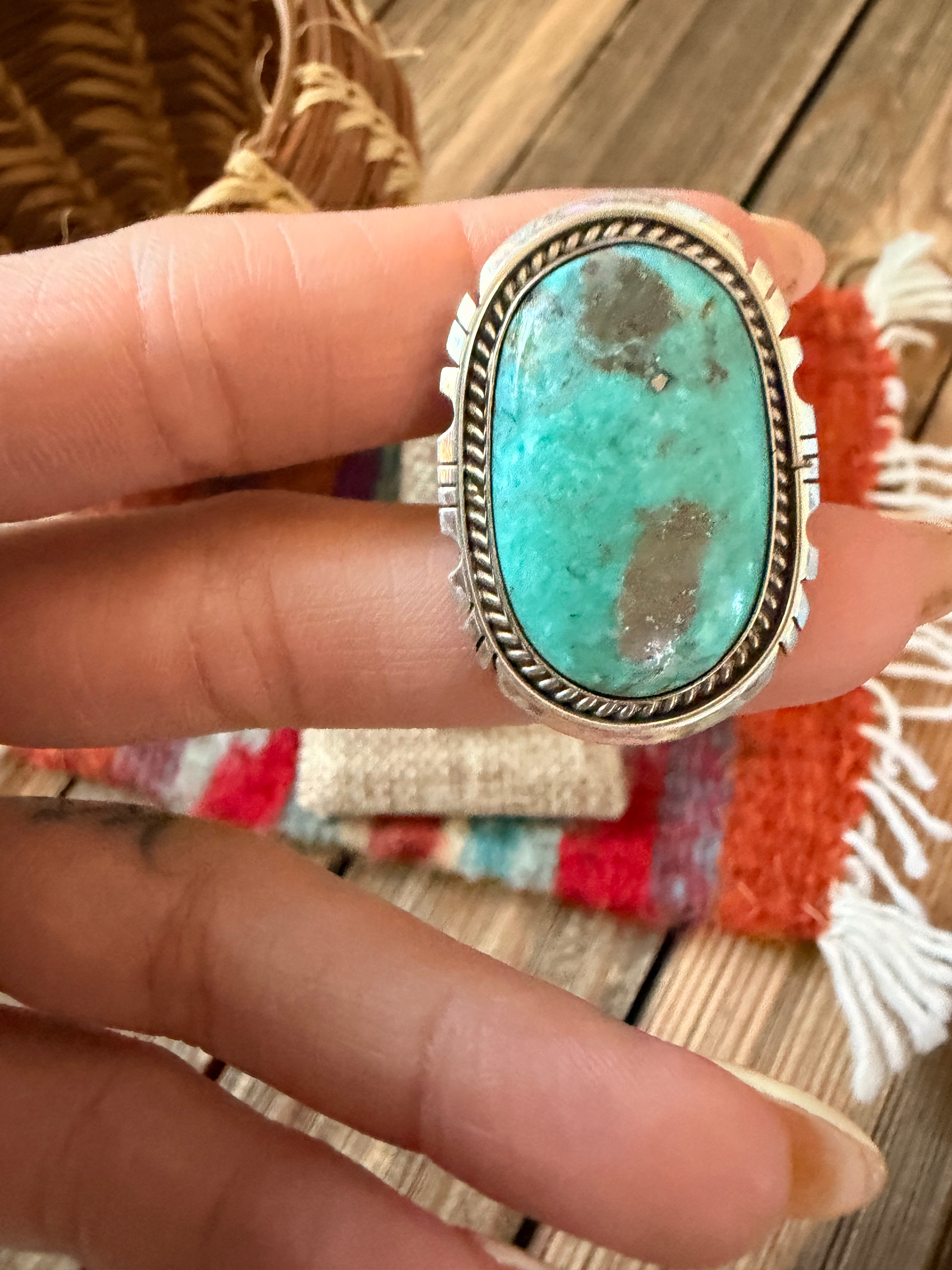 Handcrafted Turquoise & Sterling Silver Ring Size 8.5