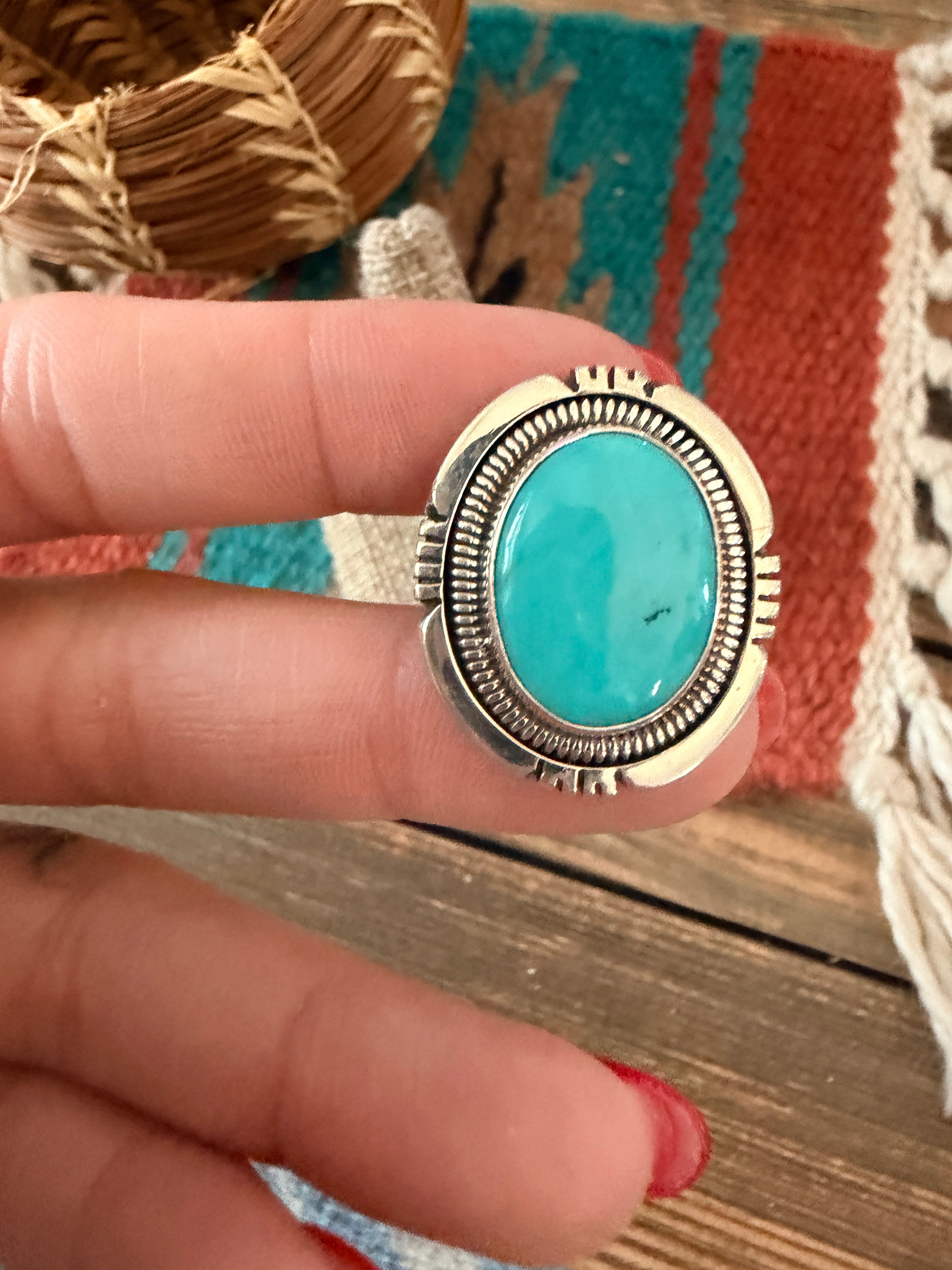 Handcrafted Turquoise & Sterling Silver Ring Size 7