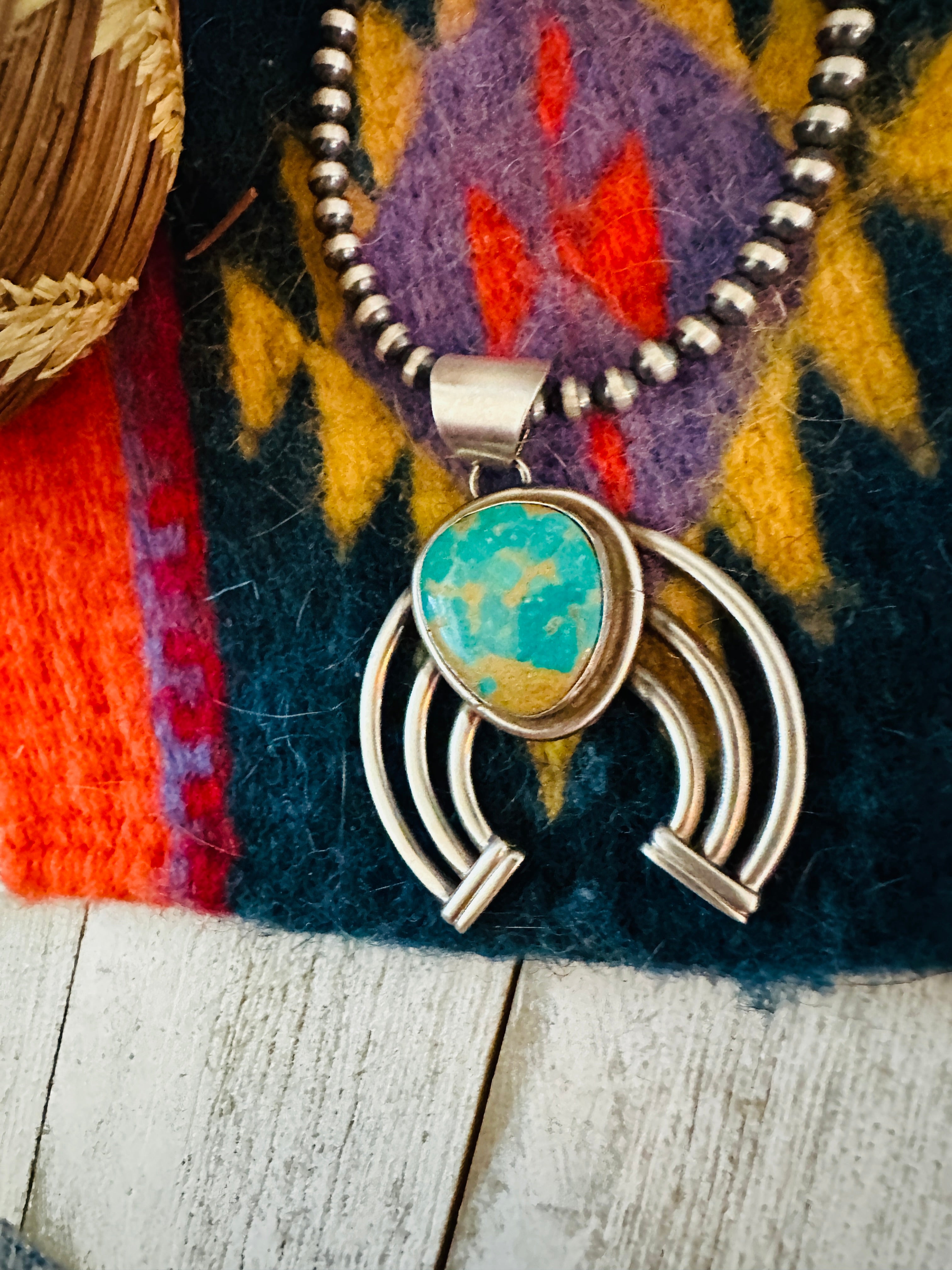 Navajo Sterling Silver & Turquoise Naja Pendant