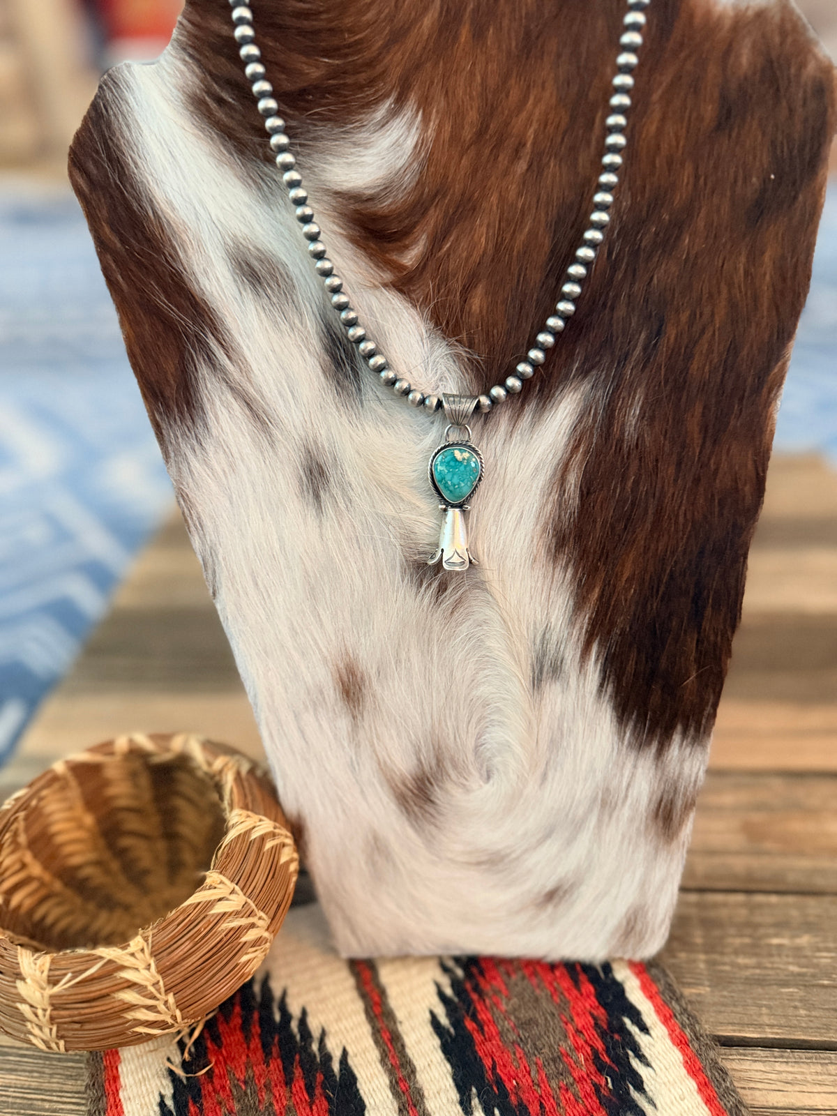 Handcrafted Turquoise & Sterling Silver Beaded Blossom Necklace